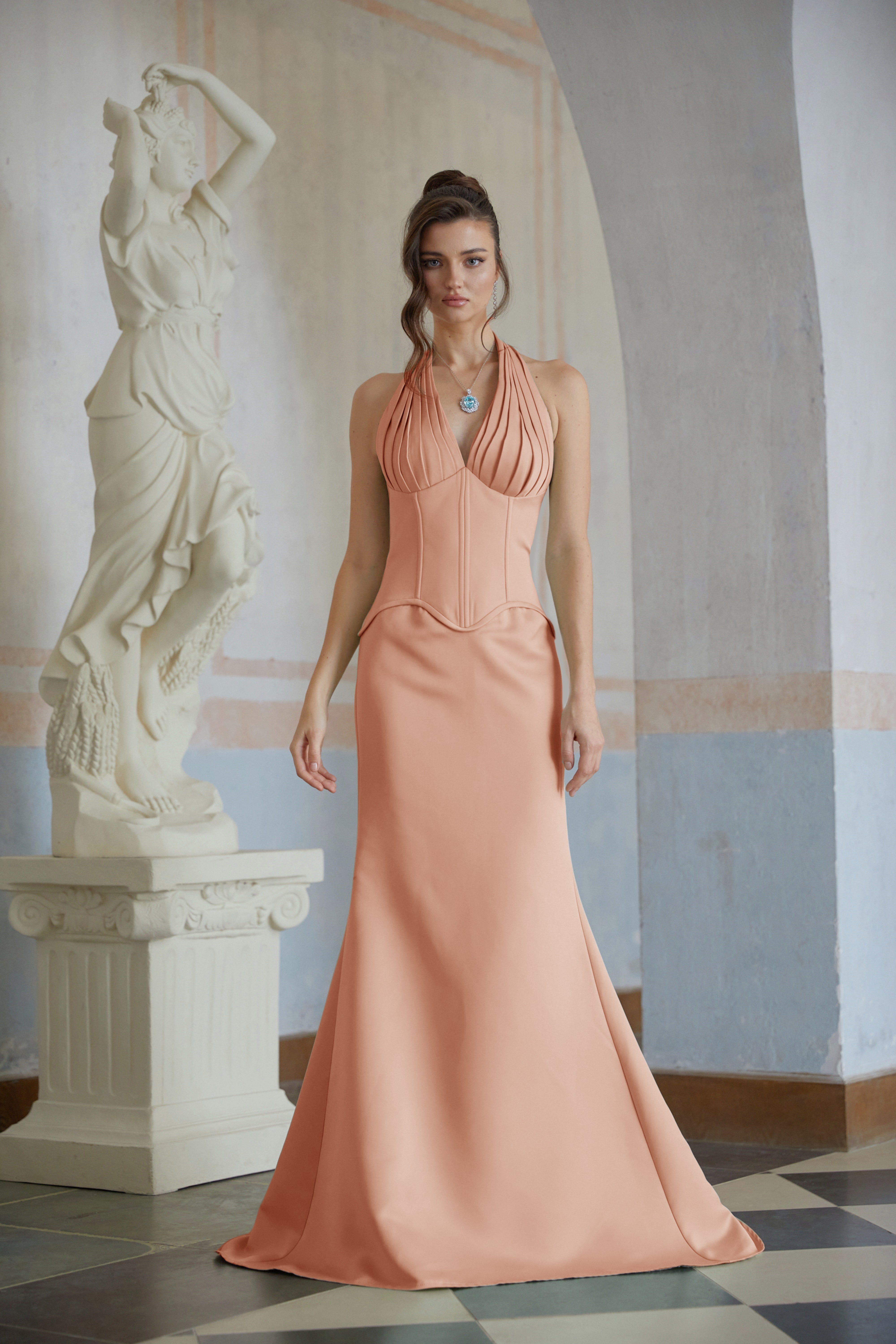 Aurélie Orange Halterneck Mermaid Maxi Dress (Final Sale)