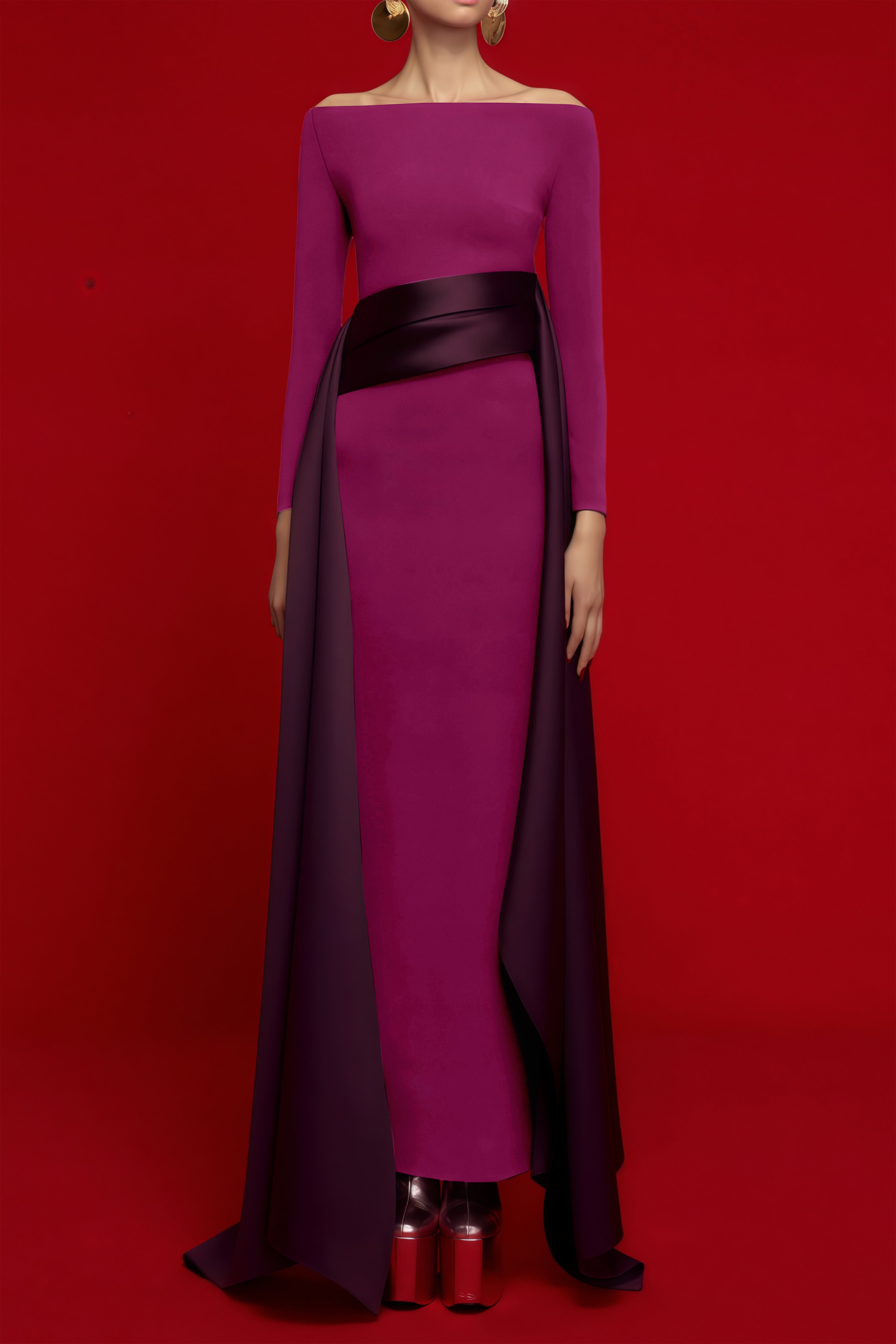 Ginevra Magenta Draped Stain Panel Maxi Gown (Final Sale)
