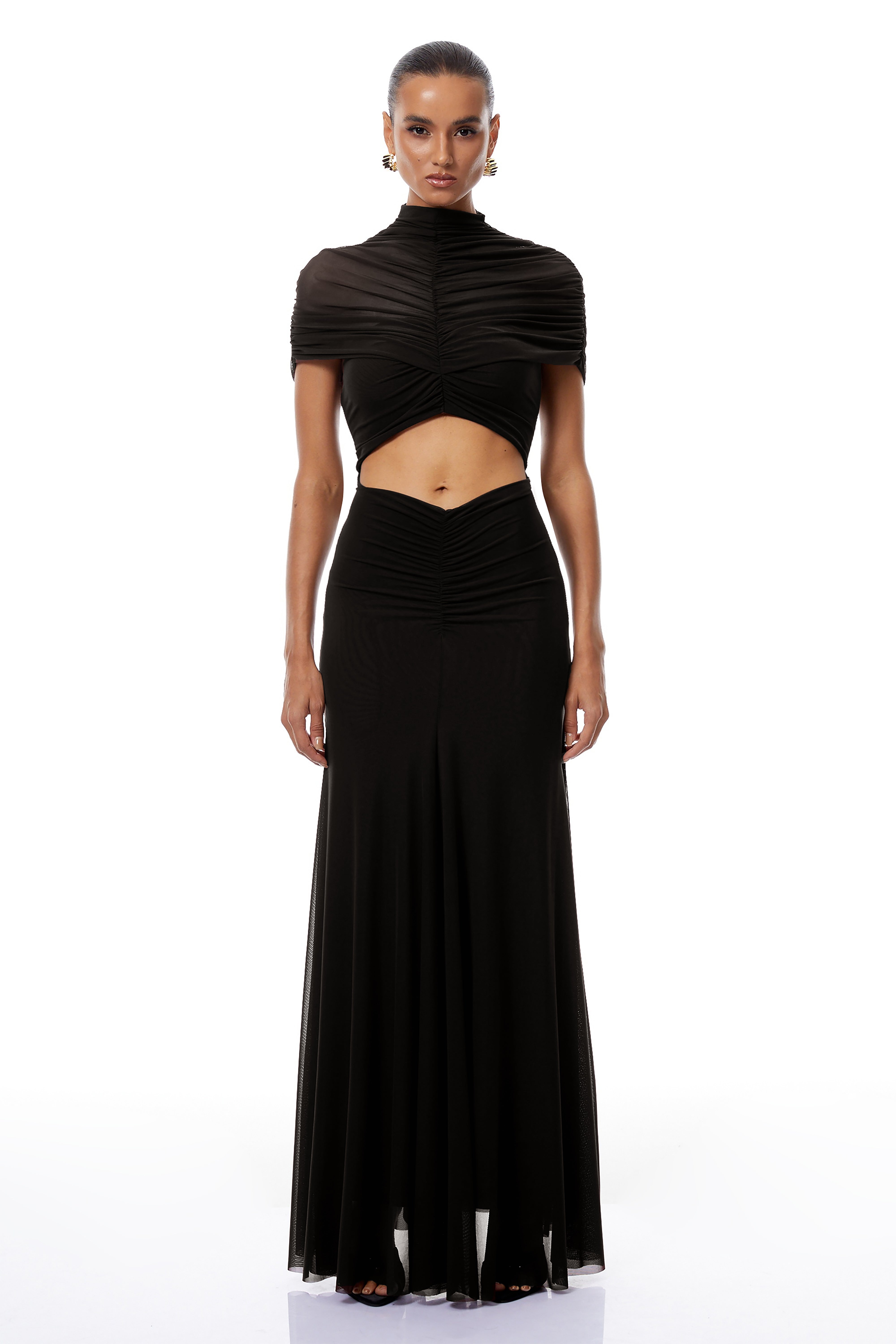 Bruna Cut-Out Ruched Mesh Maxi Dress (Final Sale)