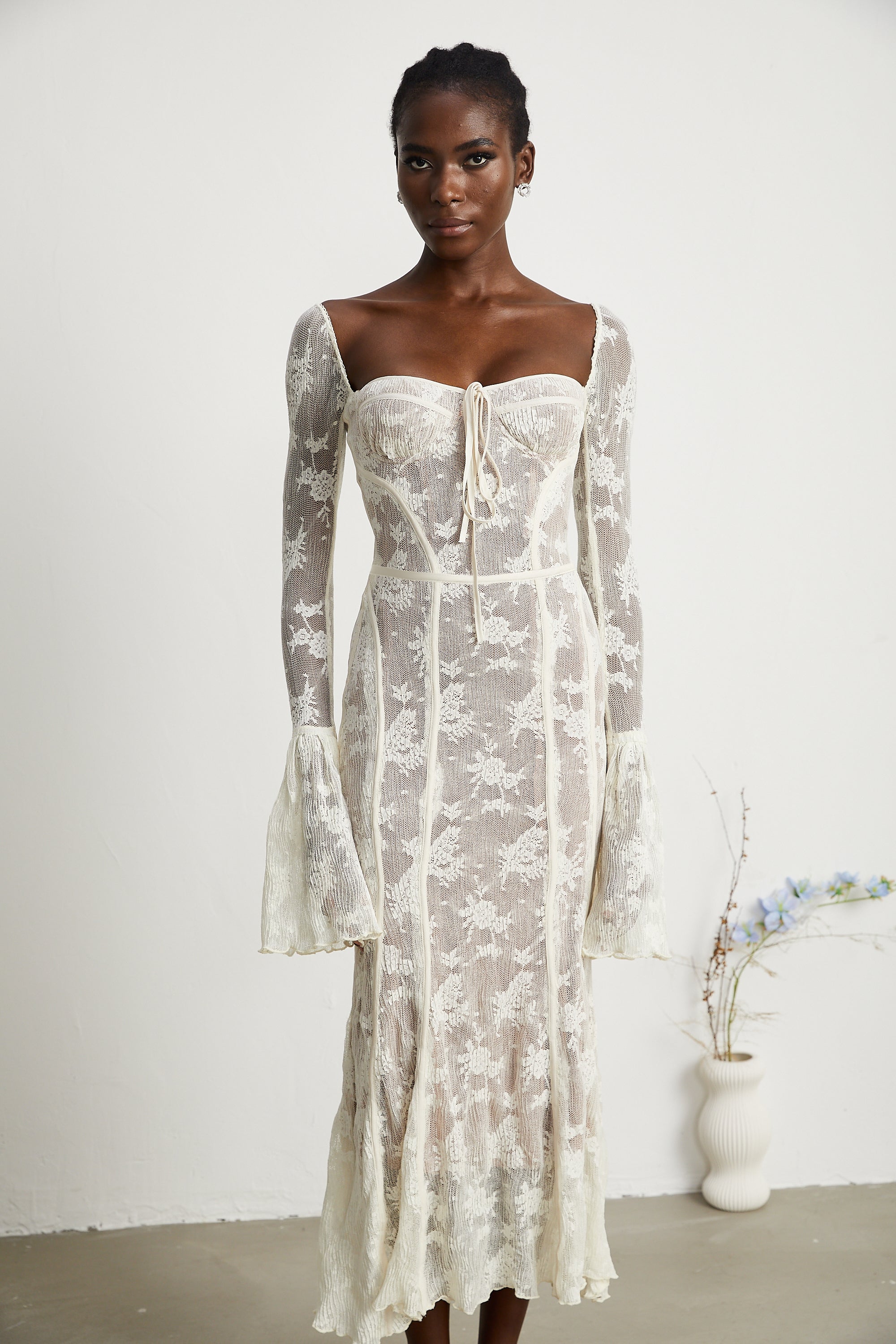 Marlene White Flared Lace Maxi Dress (Final Sale)
