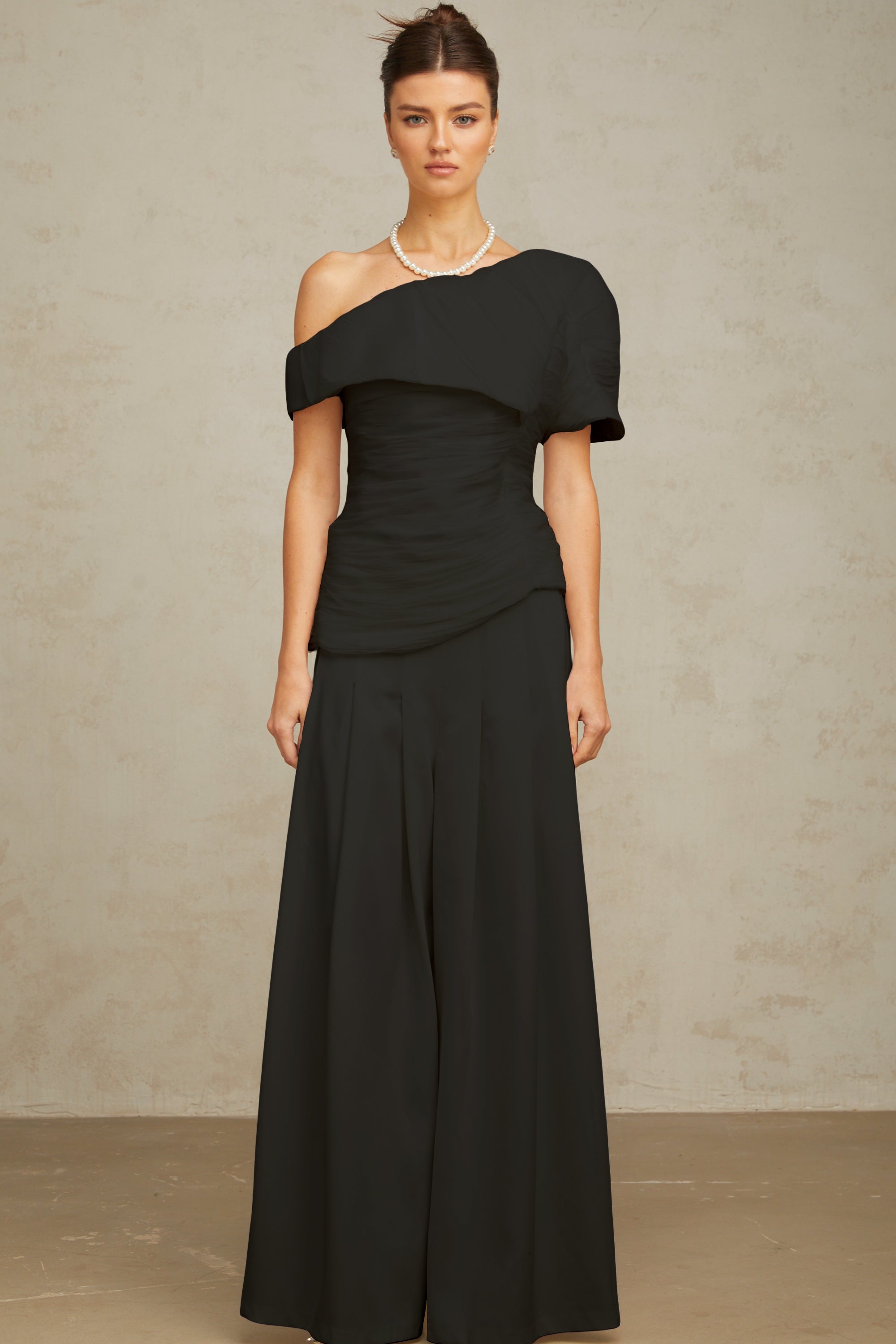 Adèle creased top & trousers matching set in Black (Final Sale)