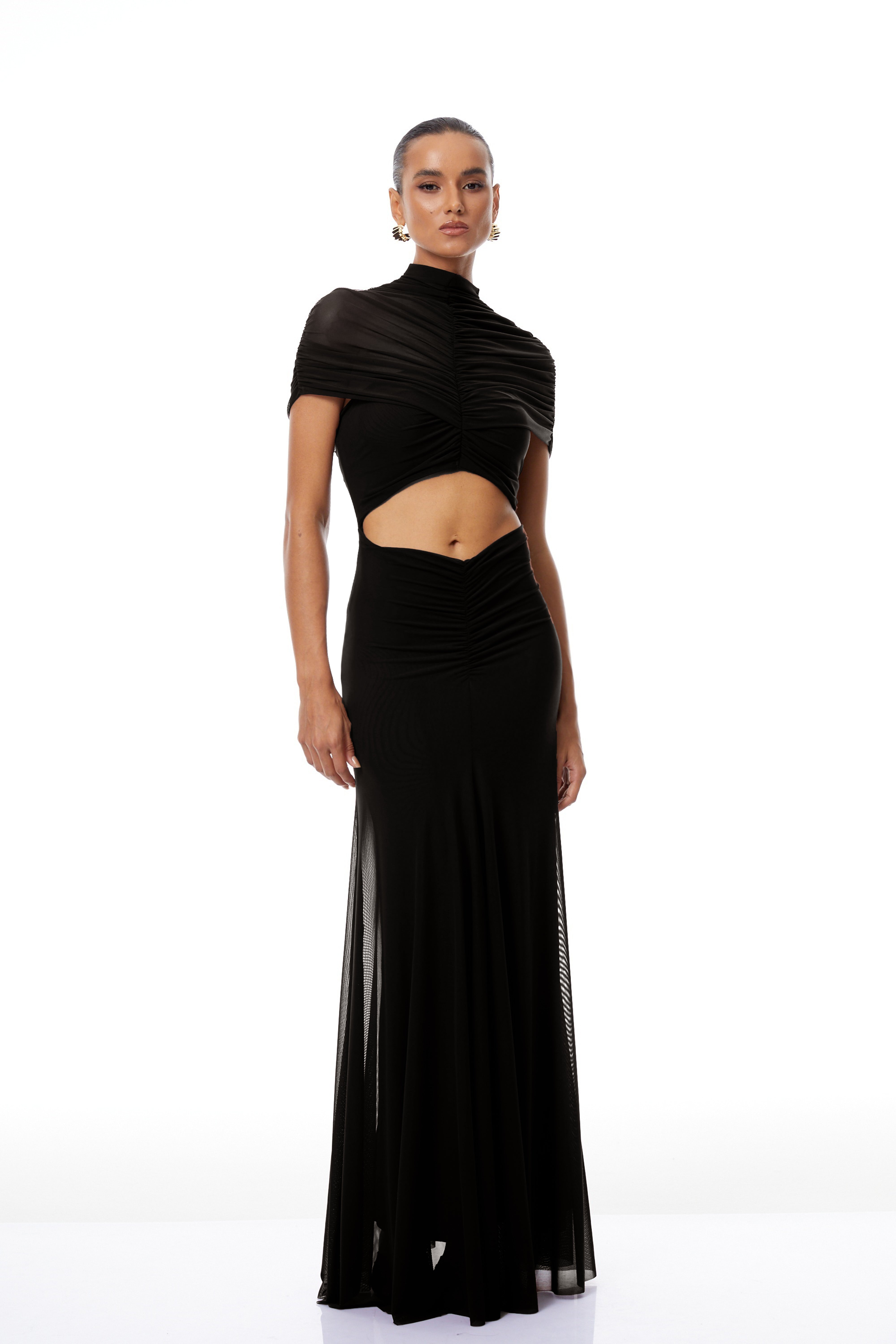 Bruna Cut-Out Ruched Mesh Maxi Dress (Final Sale)