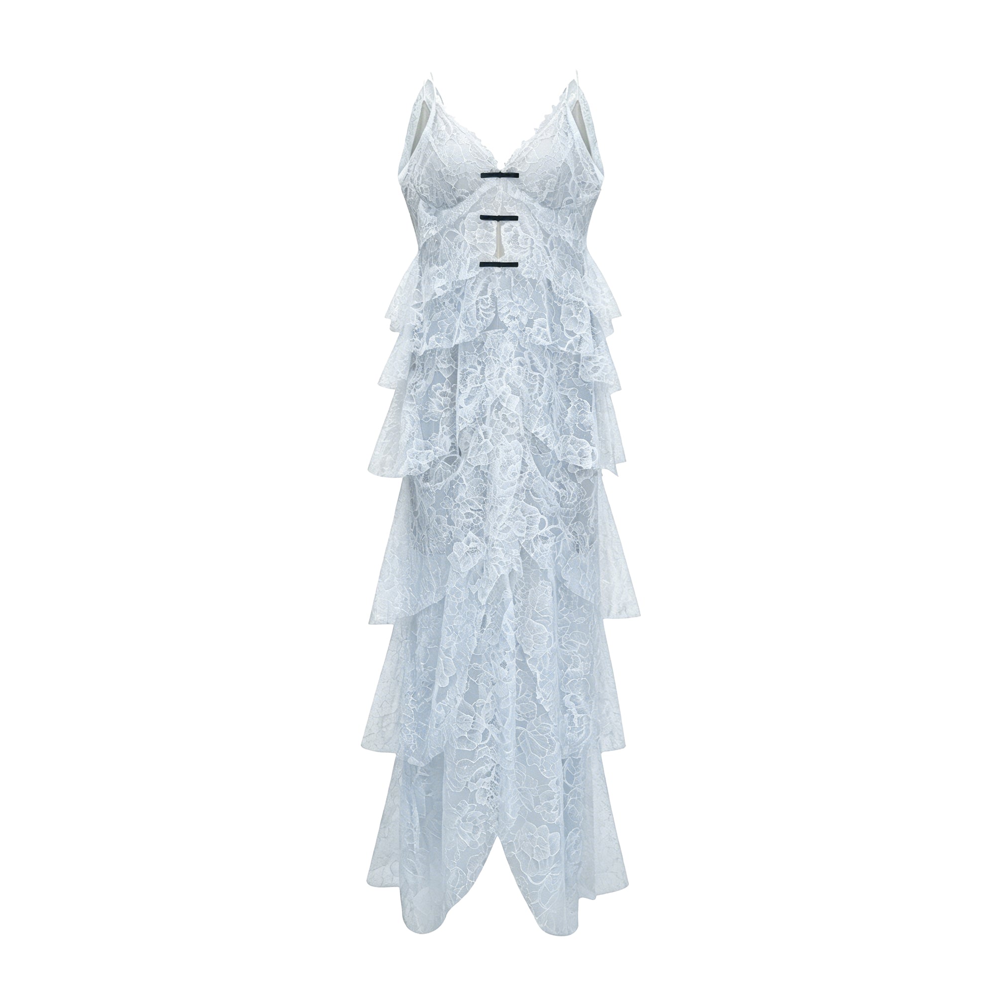 Atousa Blue Layered Floral Lace Maxi Dress with Bow (Final Sale-US Only)