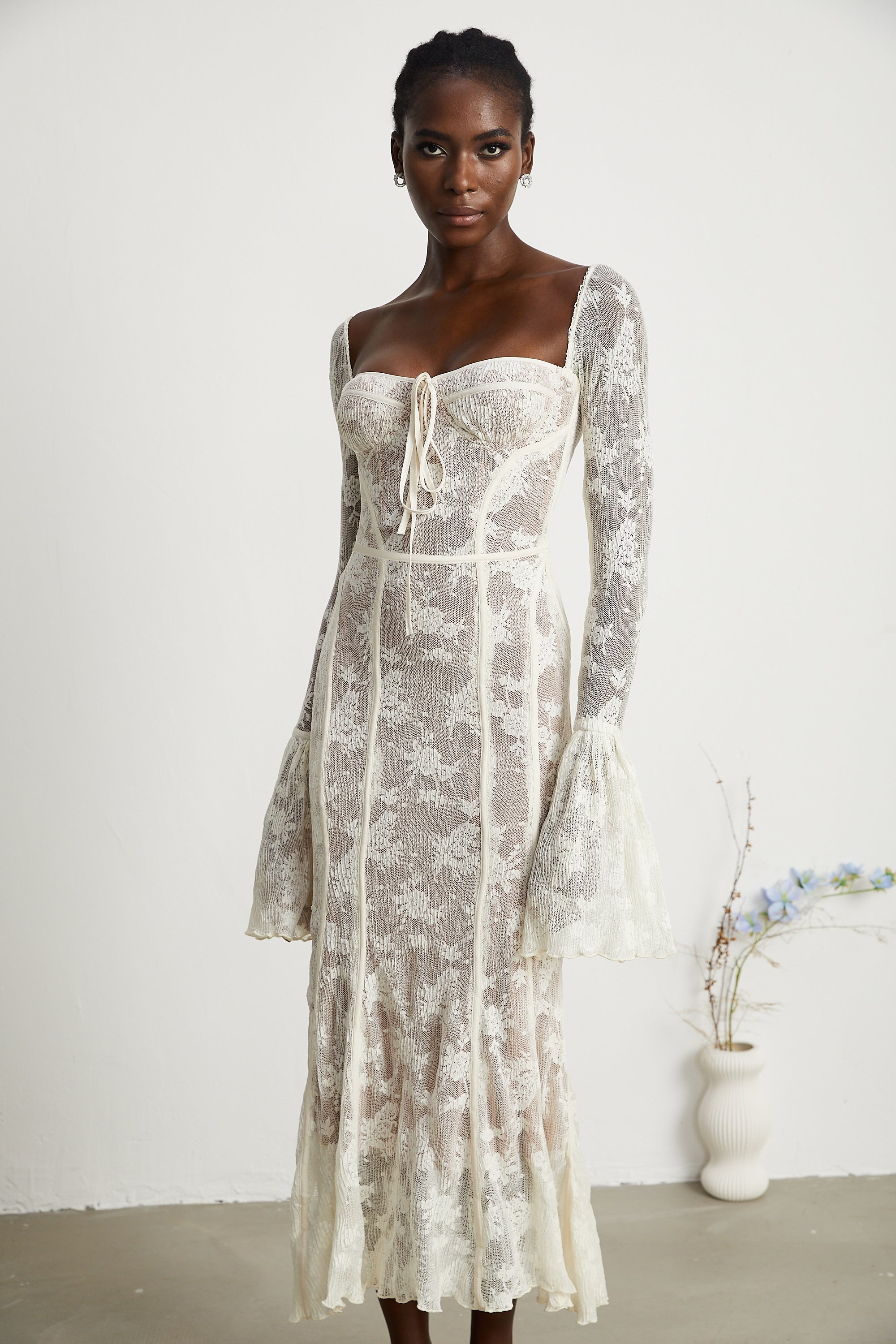 Marlene White Flared Lace Maxi Dress (Final Sale)