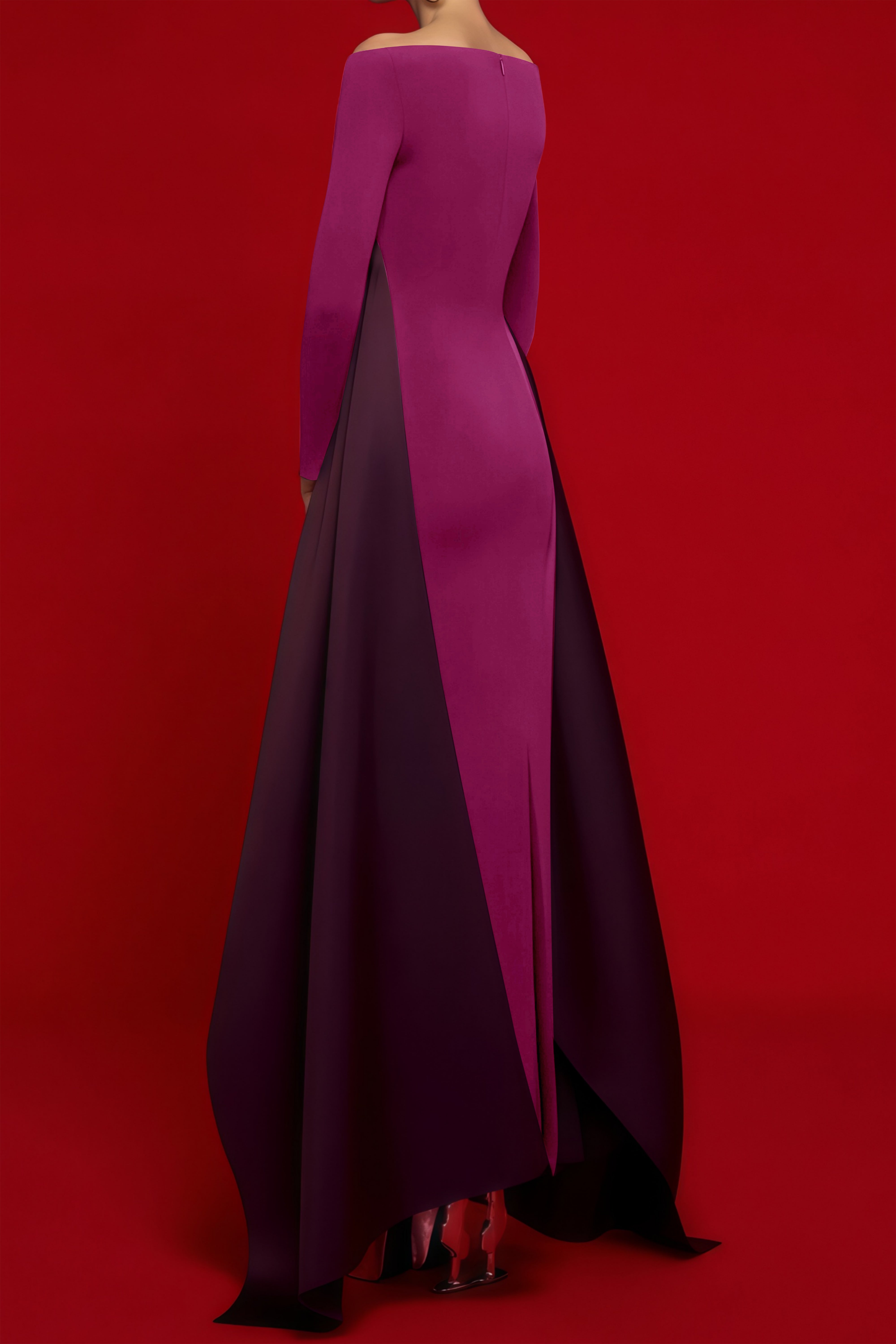 Ginevra Magenta Draped Stain Panel Maxi Gown (Final Sale)