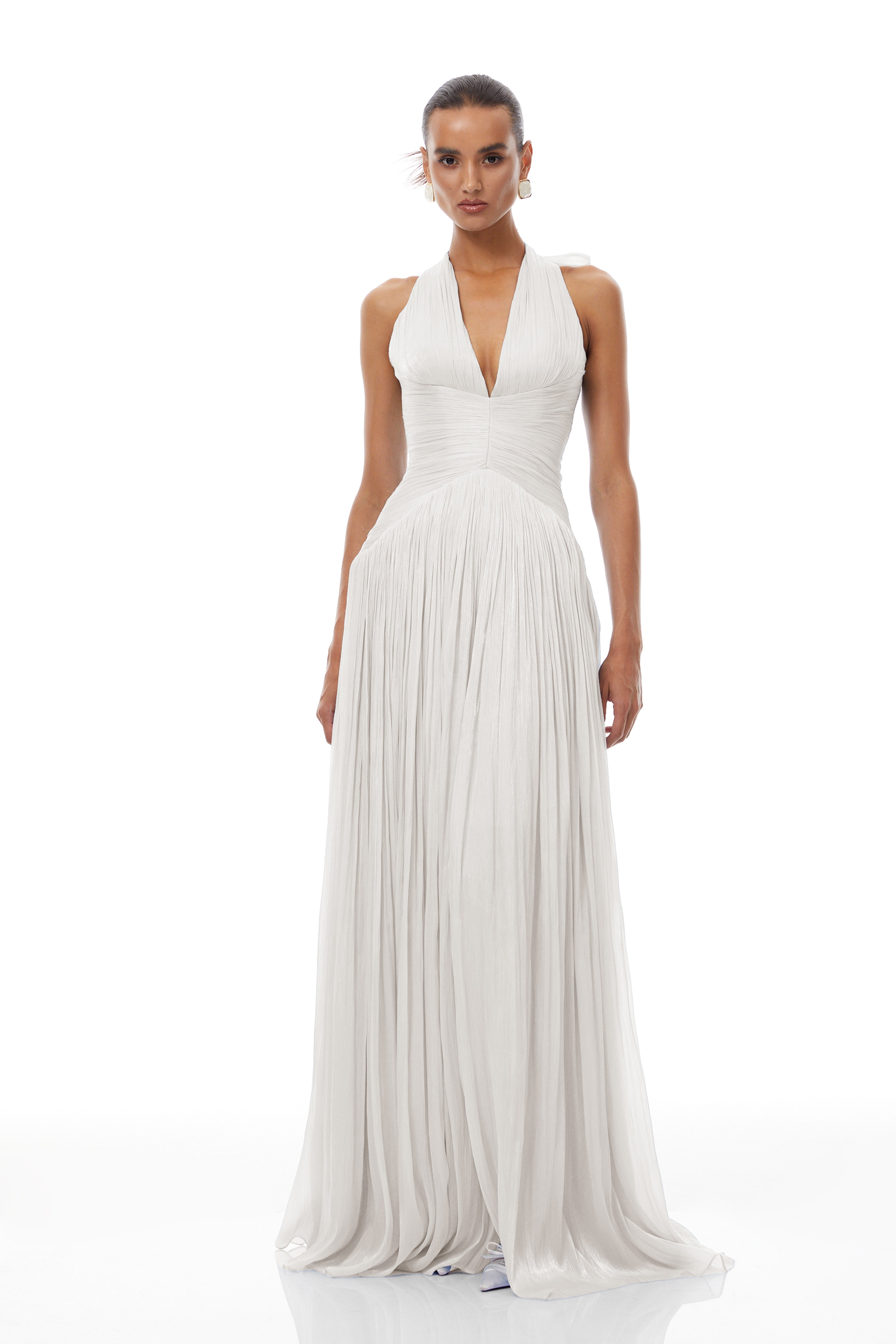 Térébenthine White Glossy Gathered Maxi Dress (Final Sale)