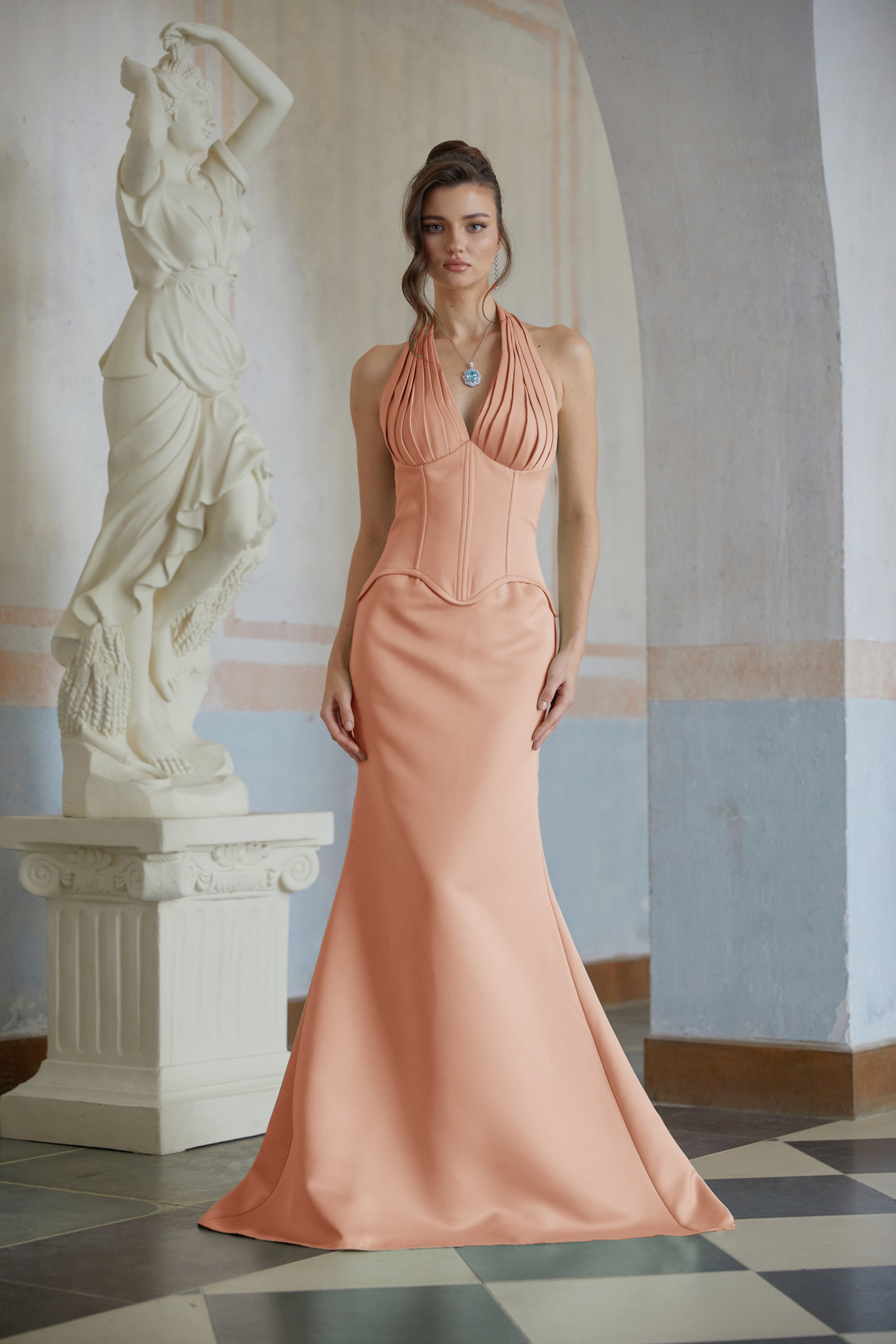 Aurélie Orange Halterneck Mermaid Maxi Dress (Final Sale-US Only)