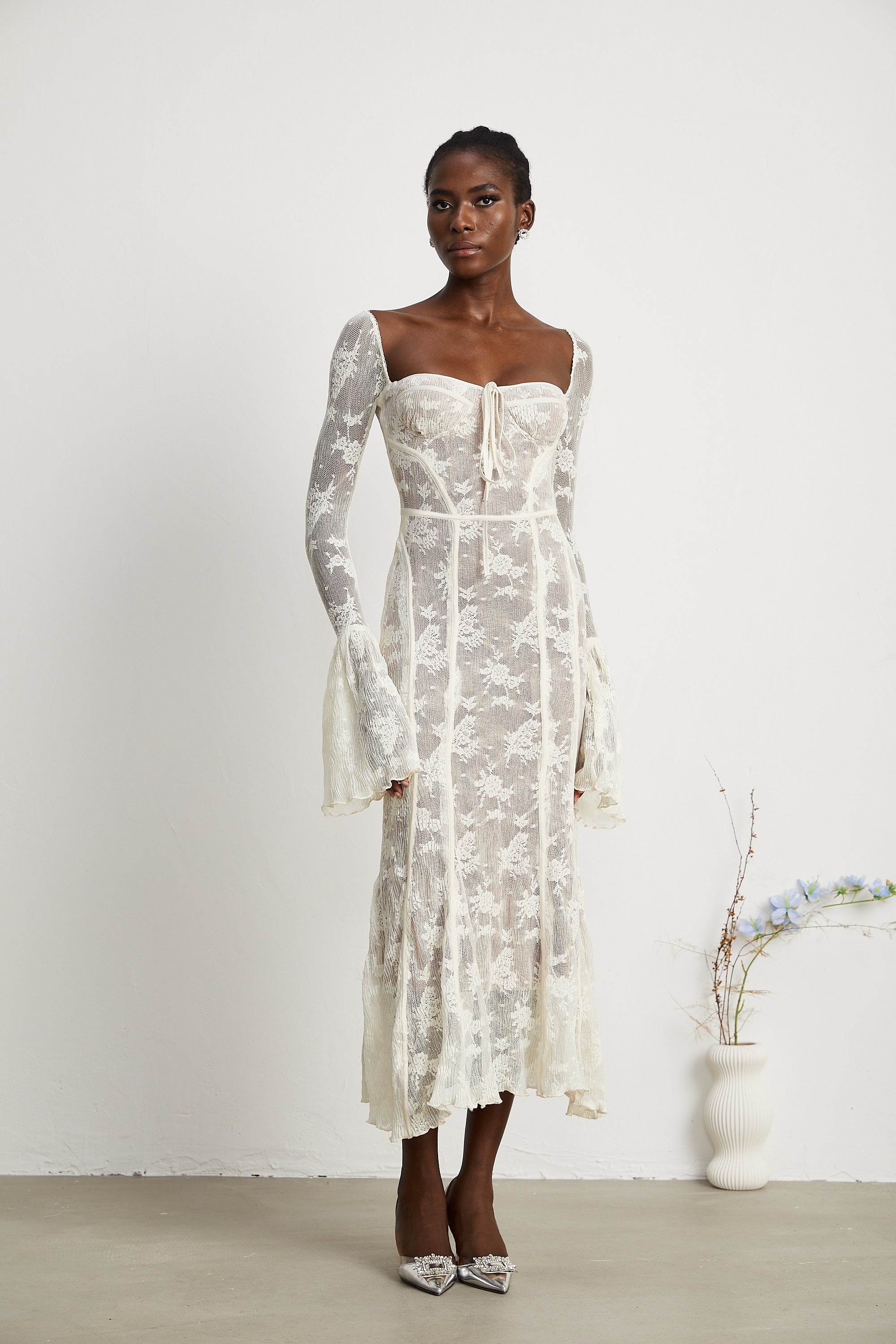 Marlene White Flared Lace Maxi Dress (Final Sale)