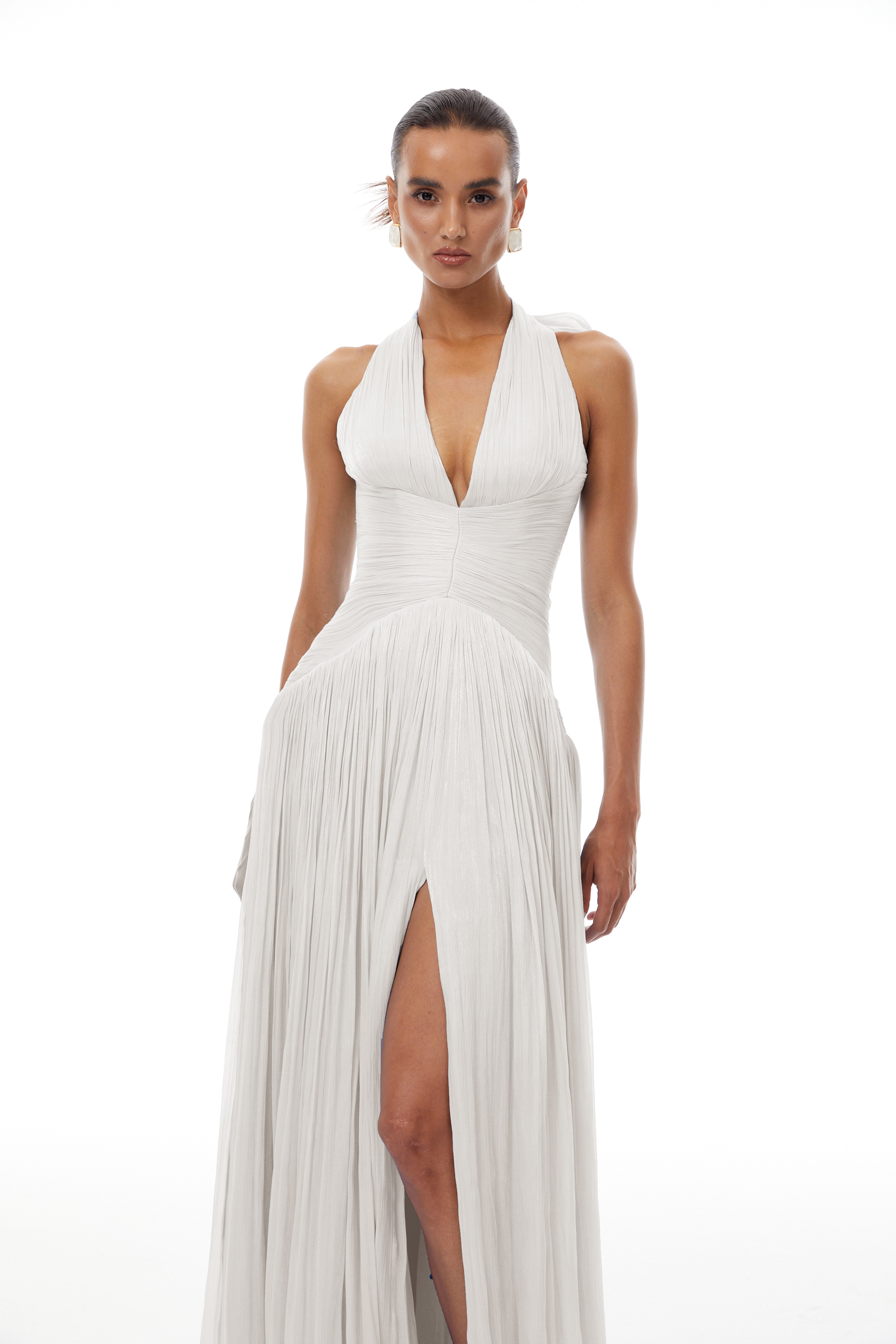 Térébenthine White Glossy Gathered Maxi Dress (Final Sale)