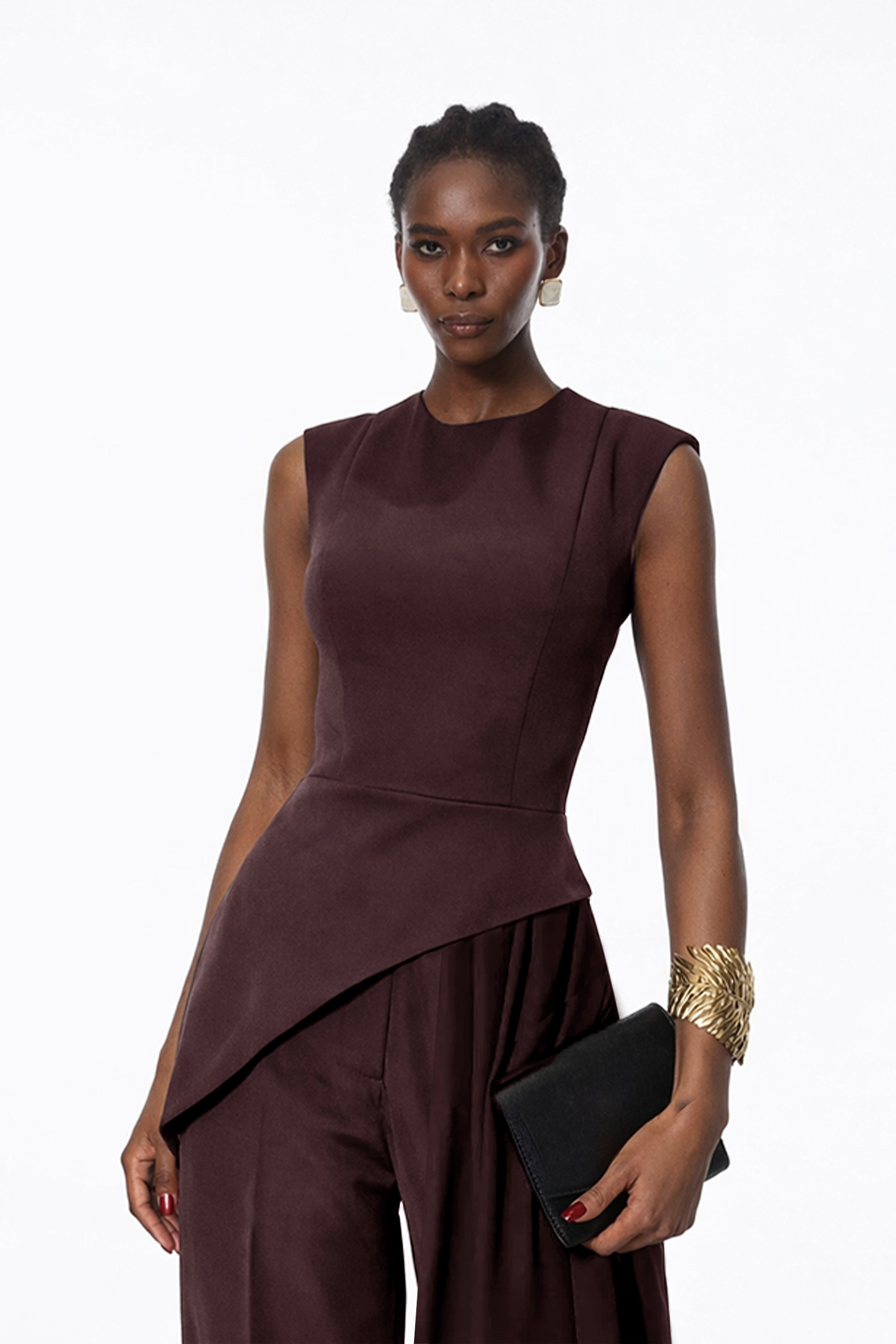 Margaux Burgundy Asymmetrical Top & Trousers Set