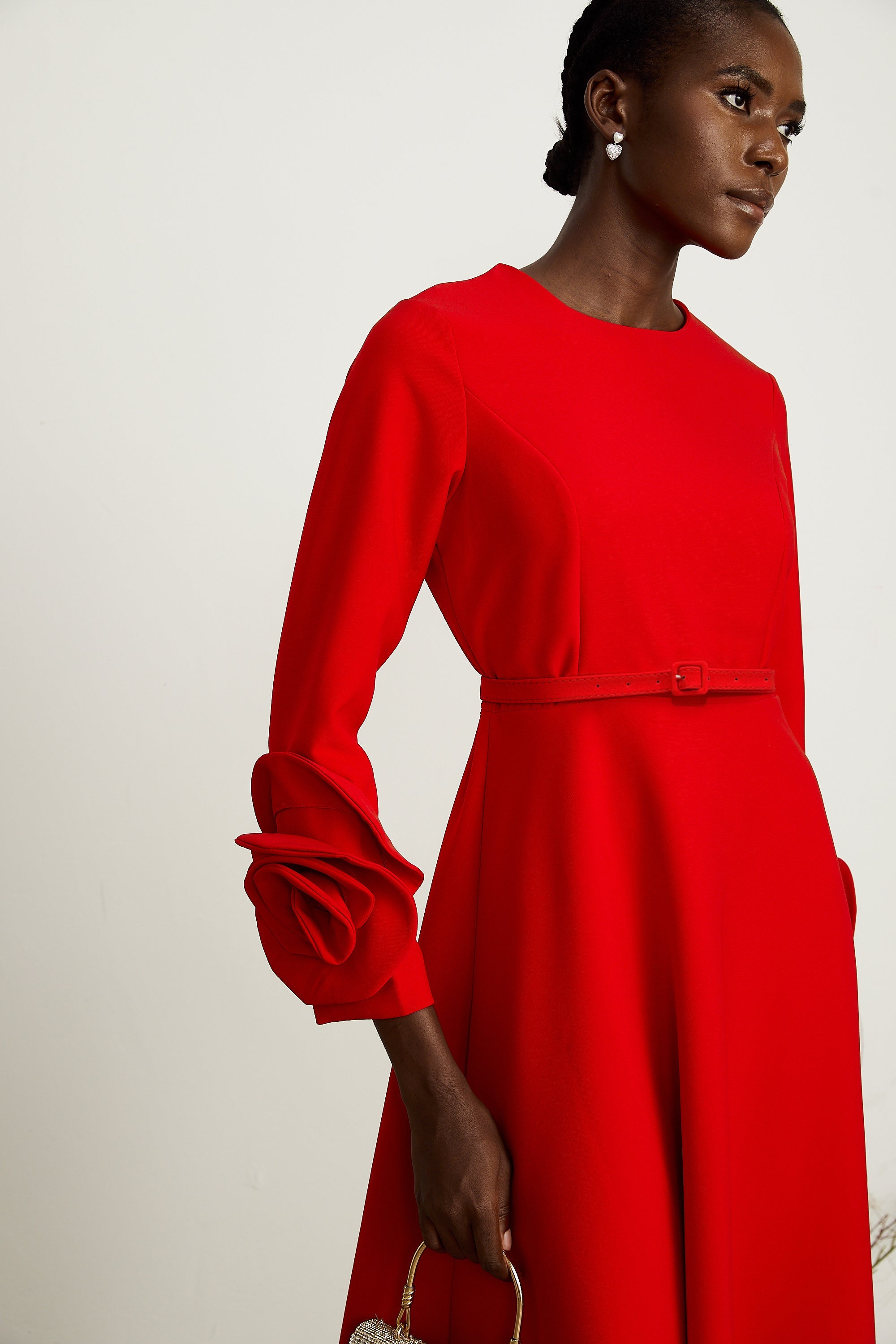 Aurelia red long-sleeve dress with floral embellishments (Final Sale-US Only)