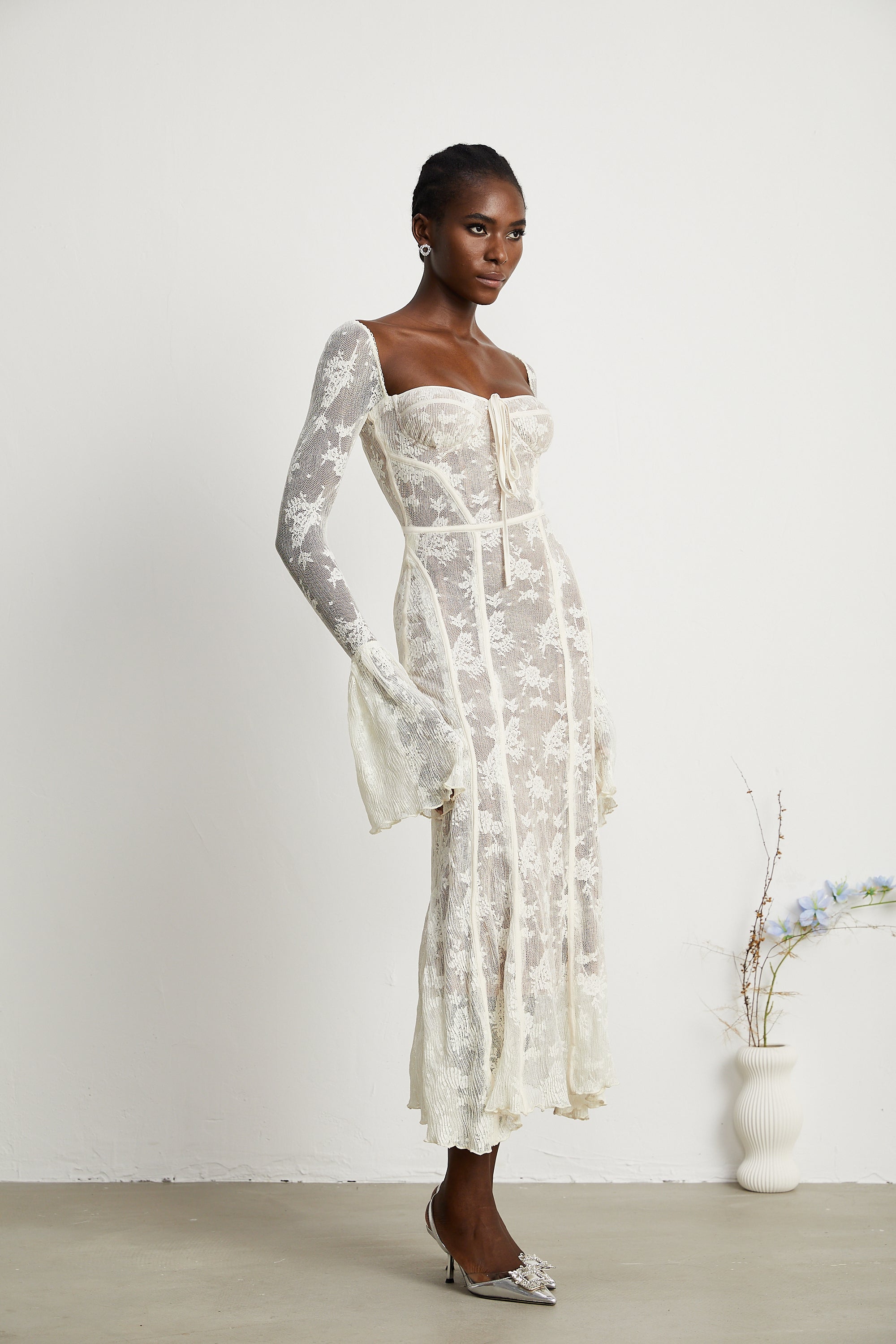 Marlene White Flared Lace Maxi Dress (Final Sale)
