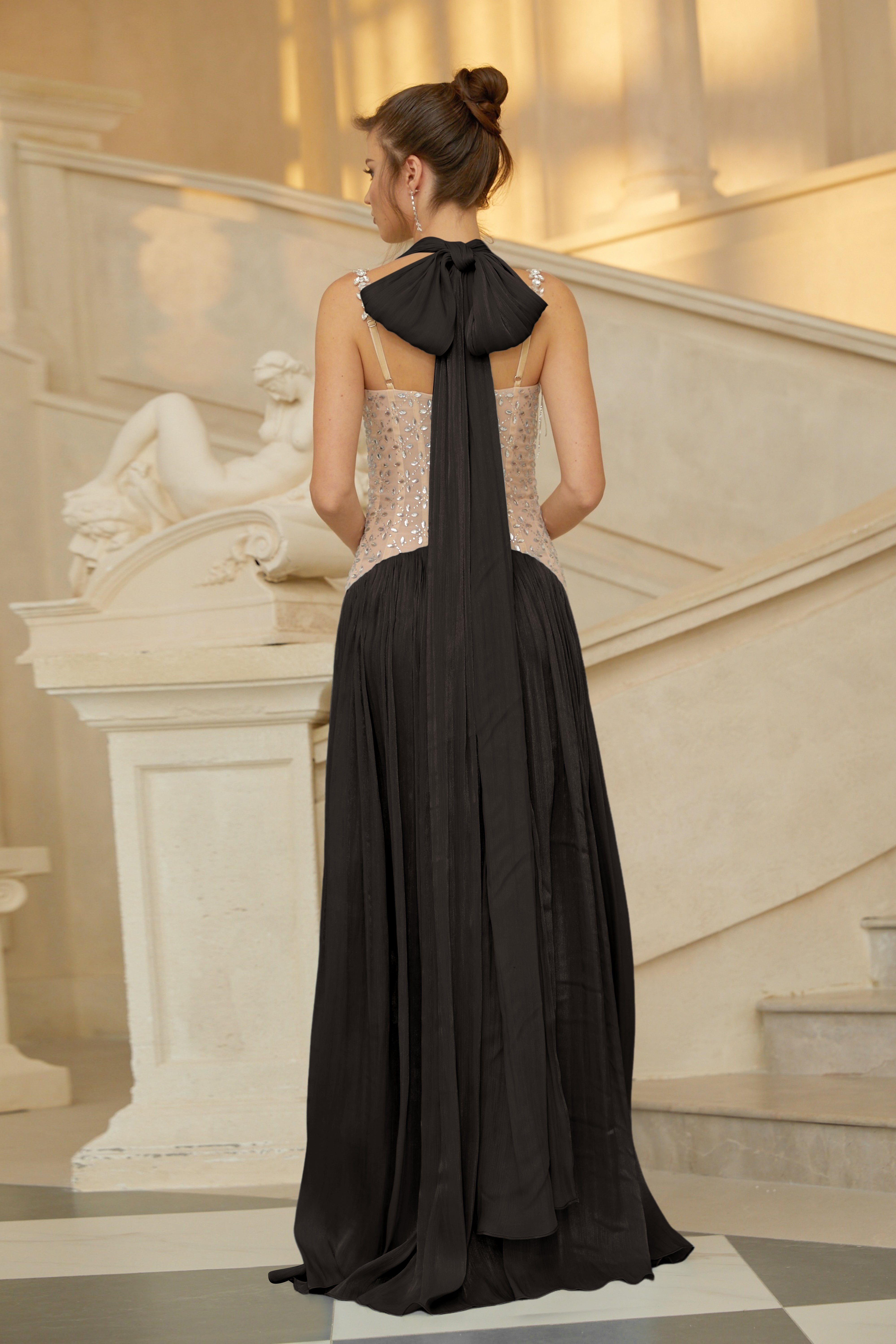 Gwenaëlle Black Rhinestone Panel Maxi Dress (Final Sale)
