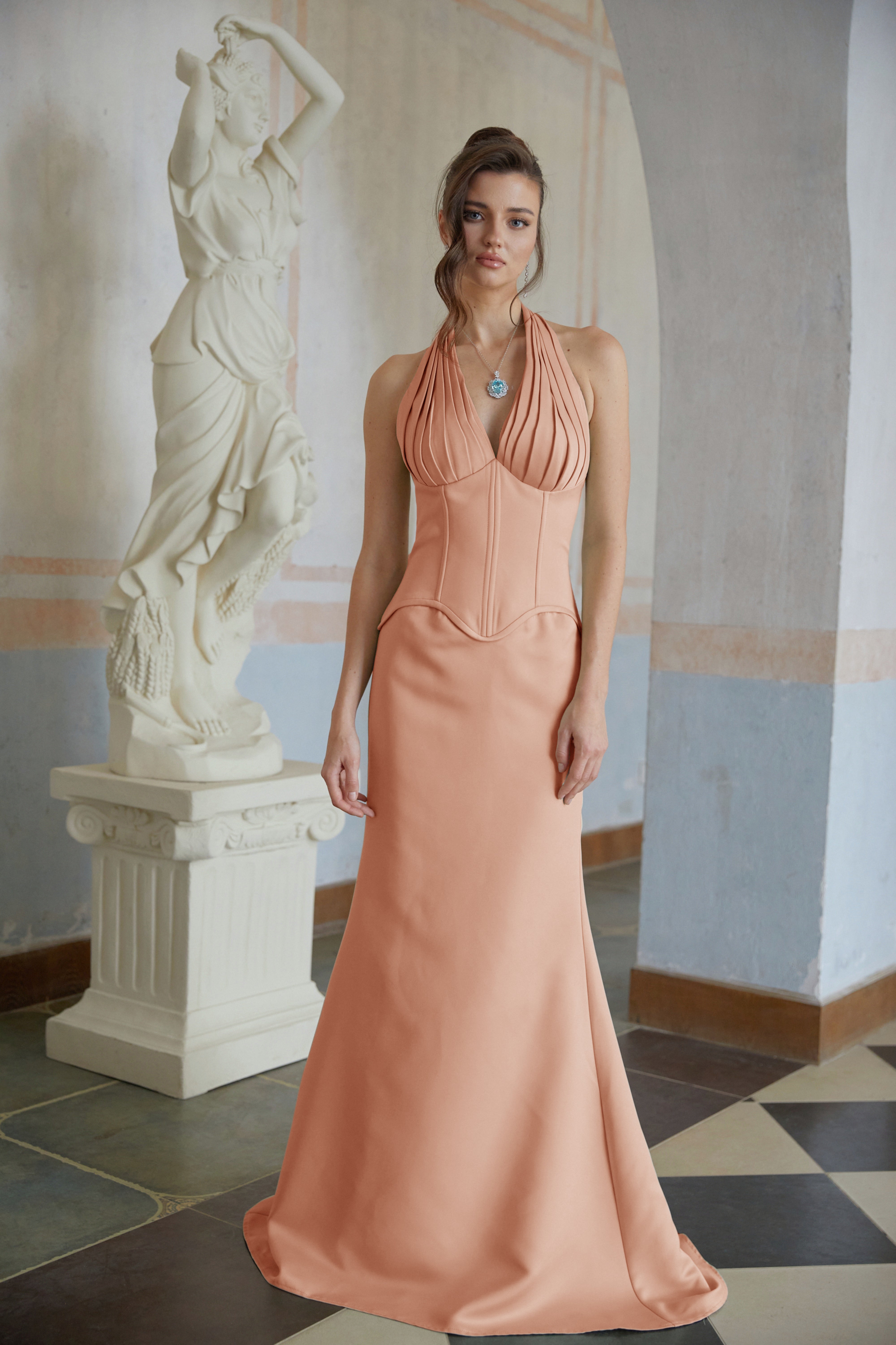 Aurélie Orange Halterneck Mermaid Maxi Dress (Final Sale)