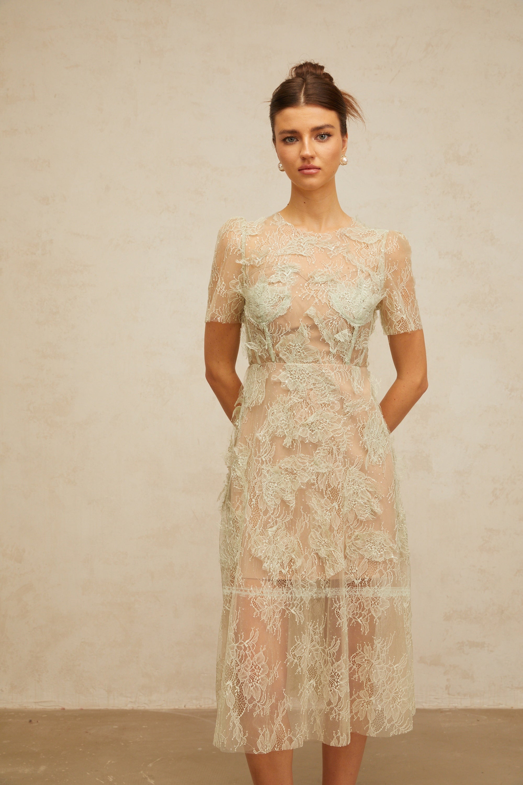Xaviera mint-green floral-lace midi dress (Final Sale-US Only)