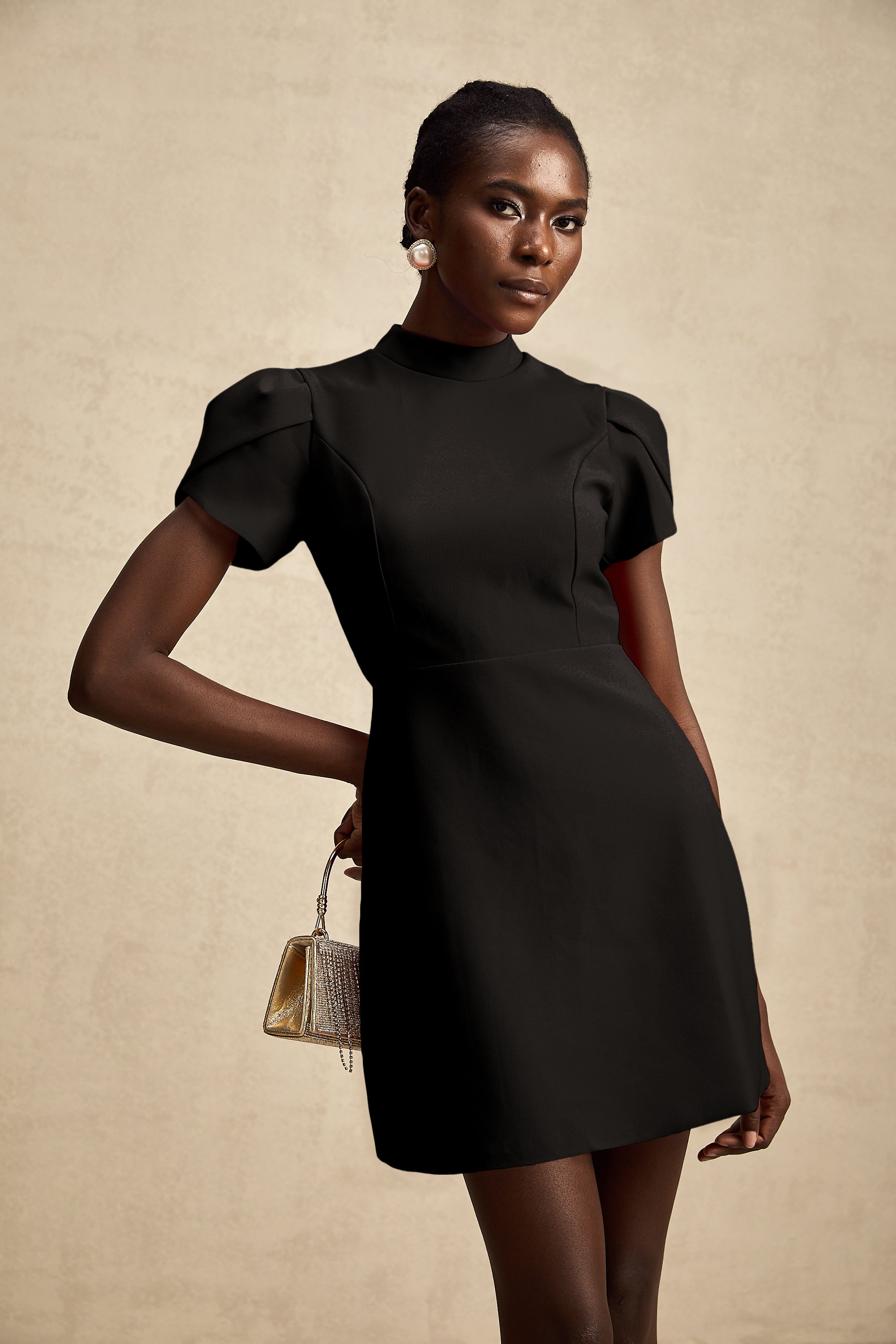 Anna Black Petal-Sleeve Cut-Out Bow Mini Dress (Final Sale)