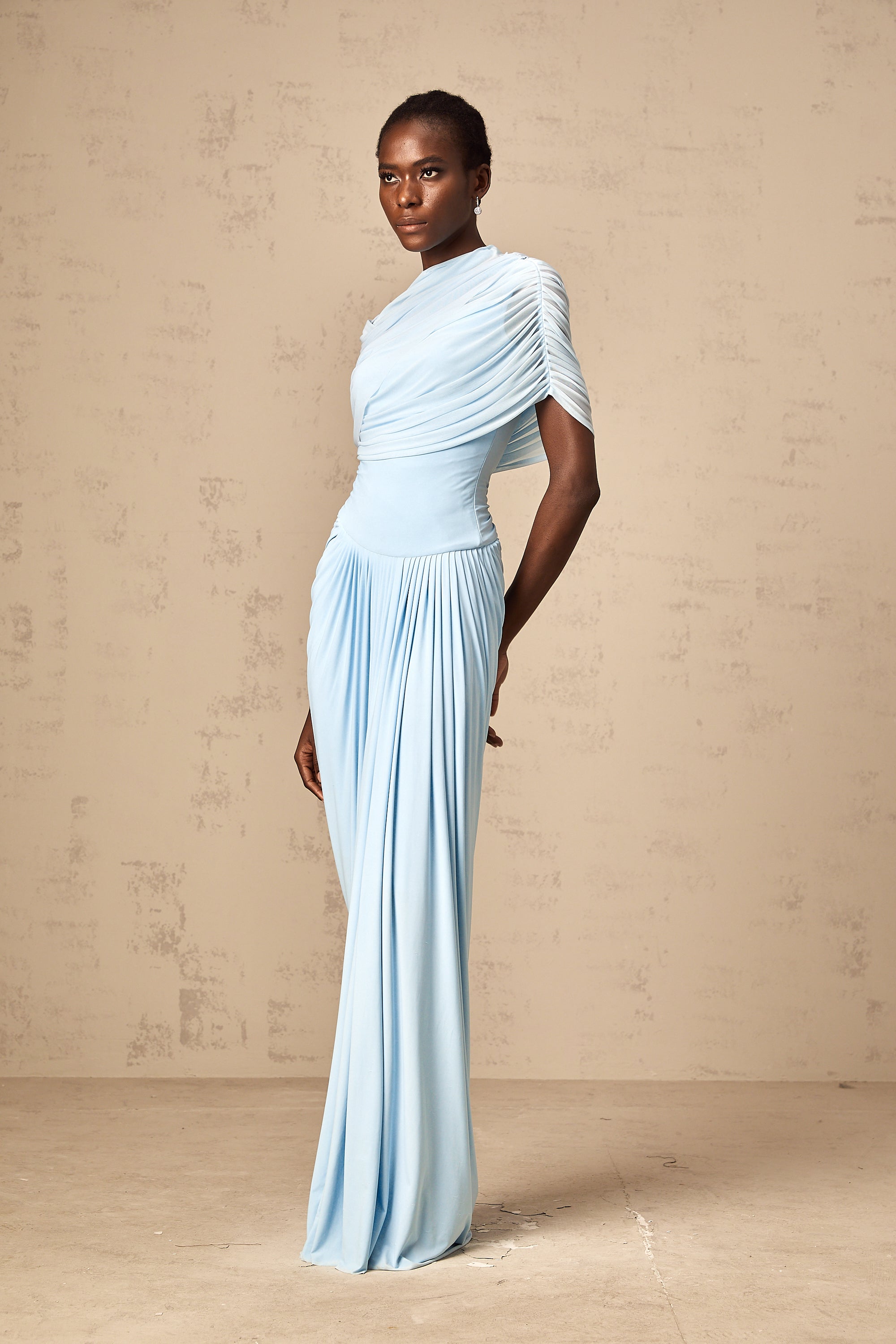 Asymmetrical Pleated Maxi Dress