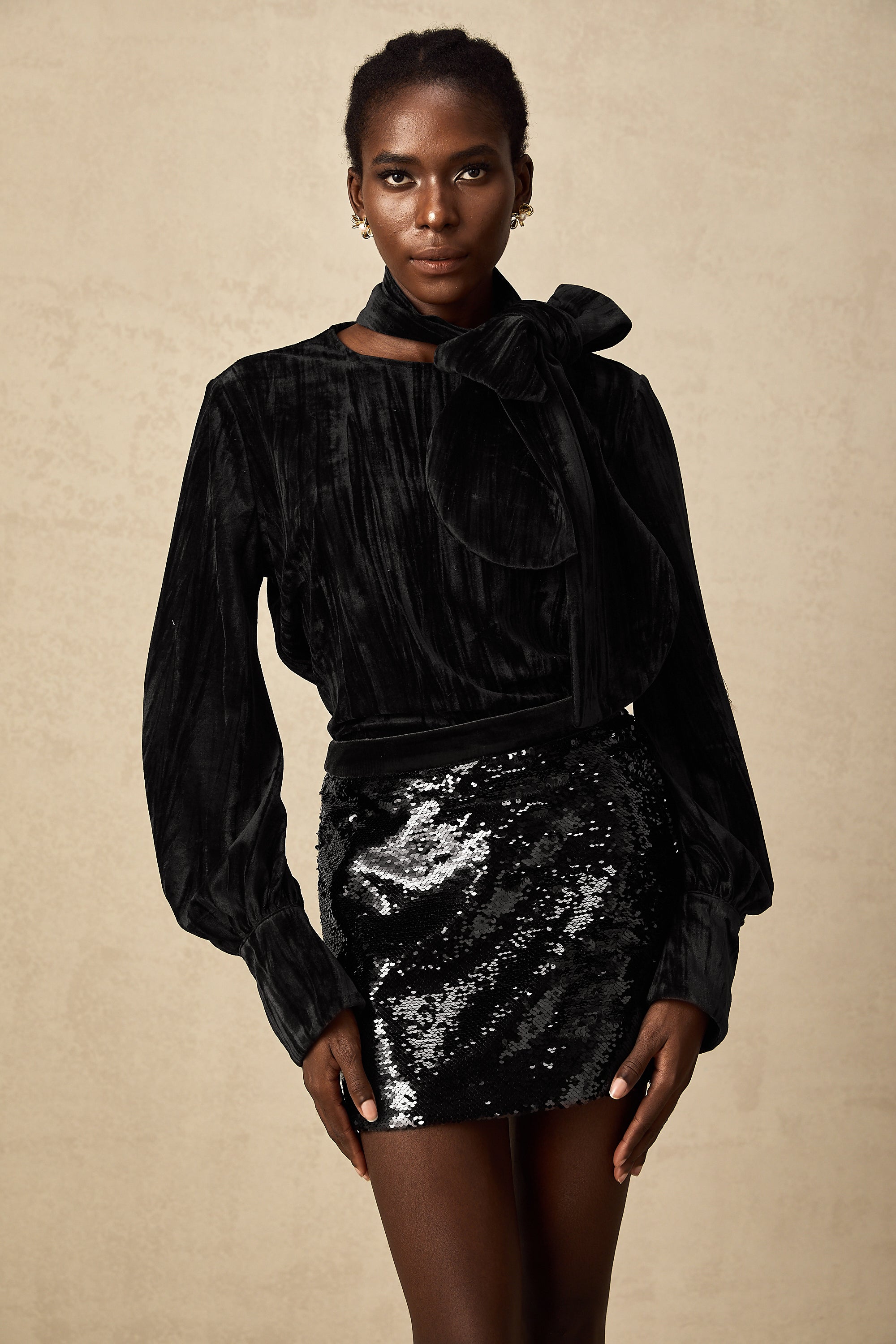 Aude sequined velvet blouse & skirt matching set (Final Sale-US Only)