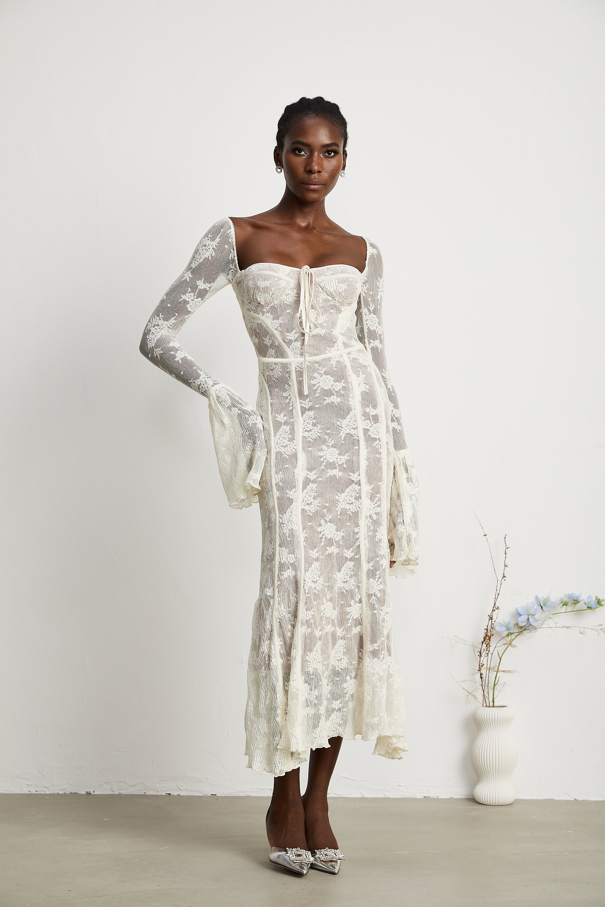 Marlene White Flared Lace Maxi Dress (Final Sale)