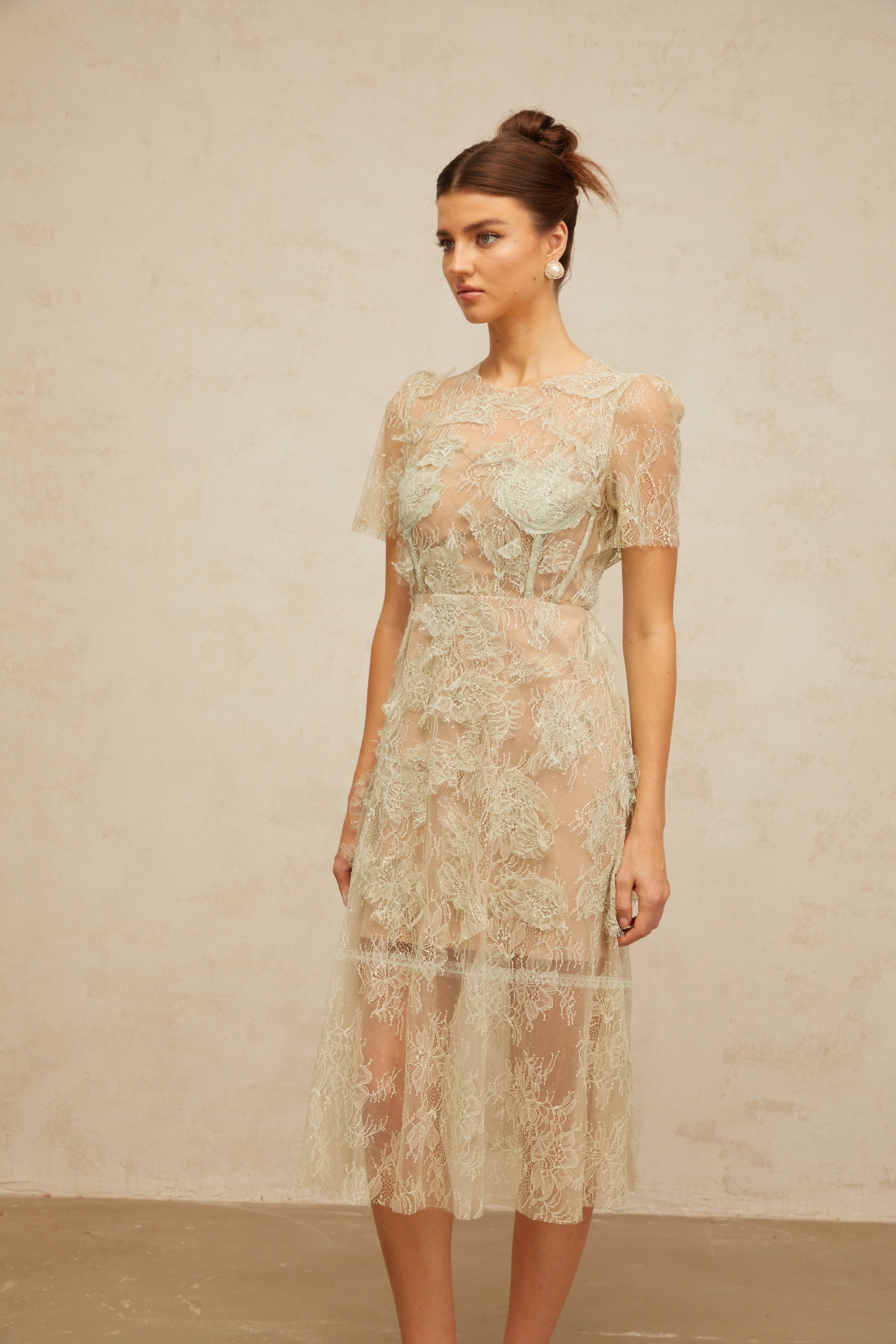 Xaviera mint-green floral-lace midi dress (Final Sale-US Only)