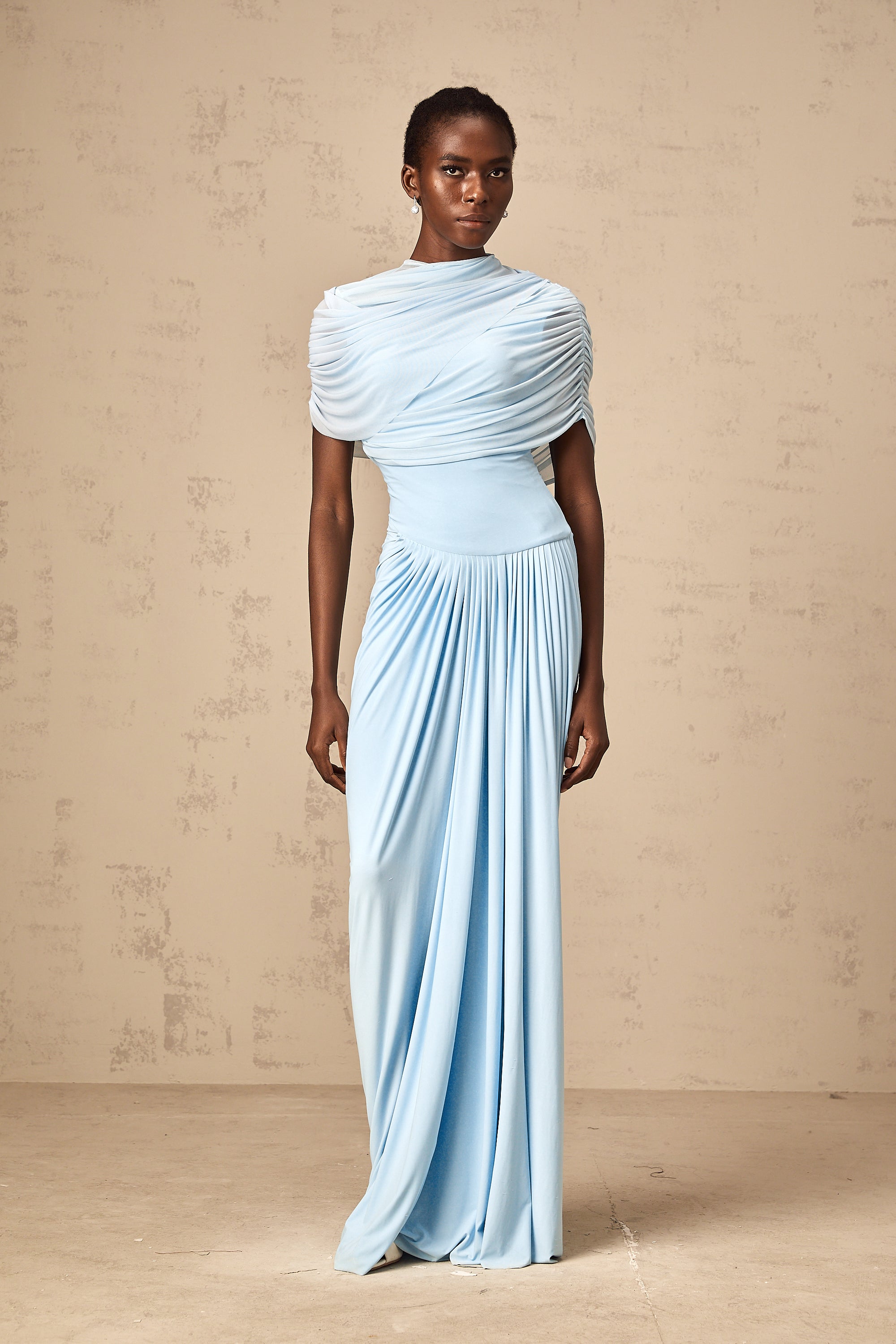Asymmetrical Pleated Maxi Dress