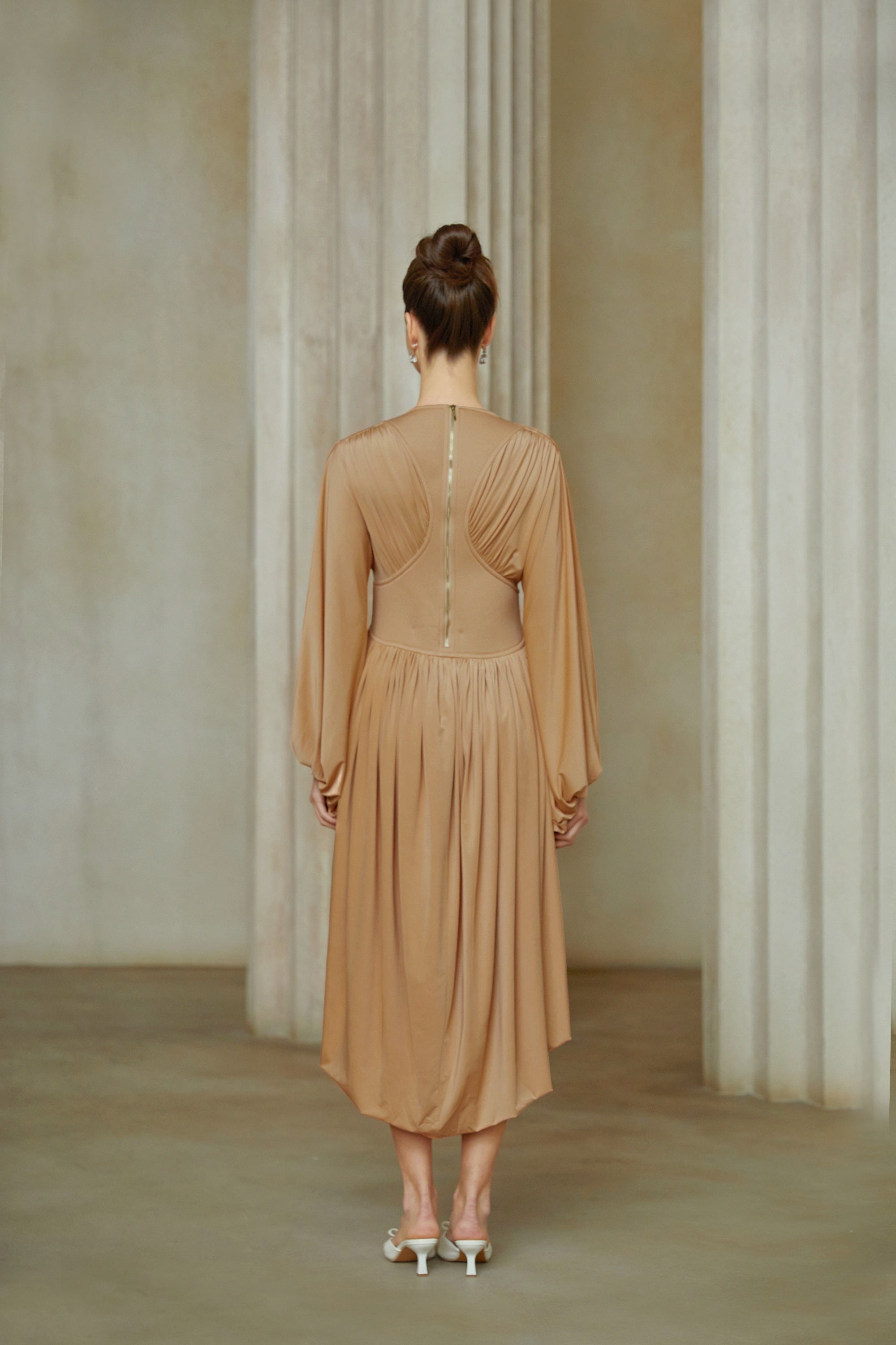 Kenza Pink Asymmetrical Pleated Midi Dress (Final Sale)