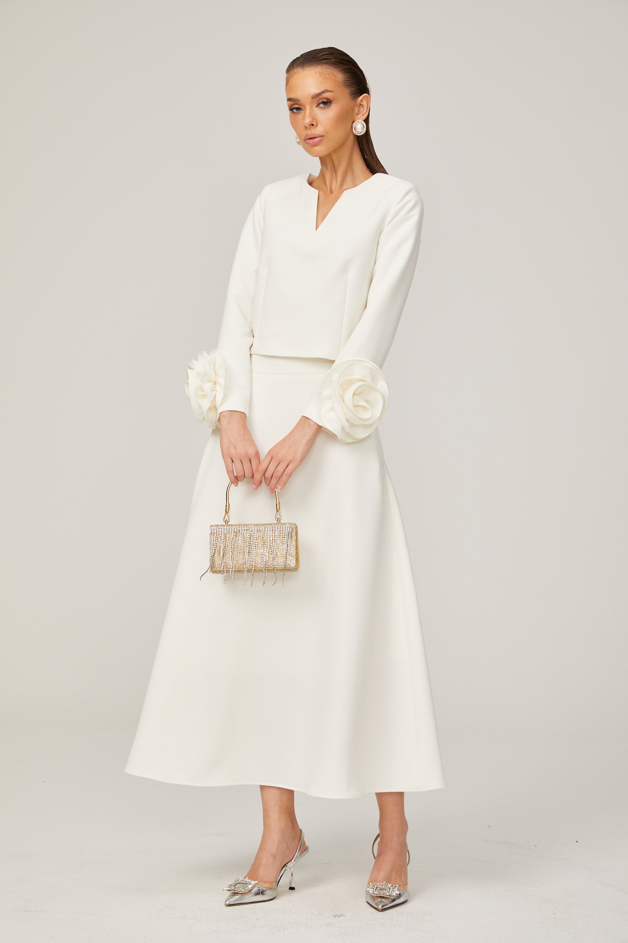 Hilaire white 3d-petal top & skirt matching set (Final Sale)