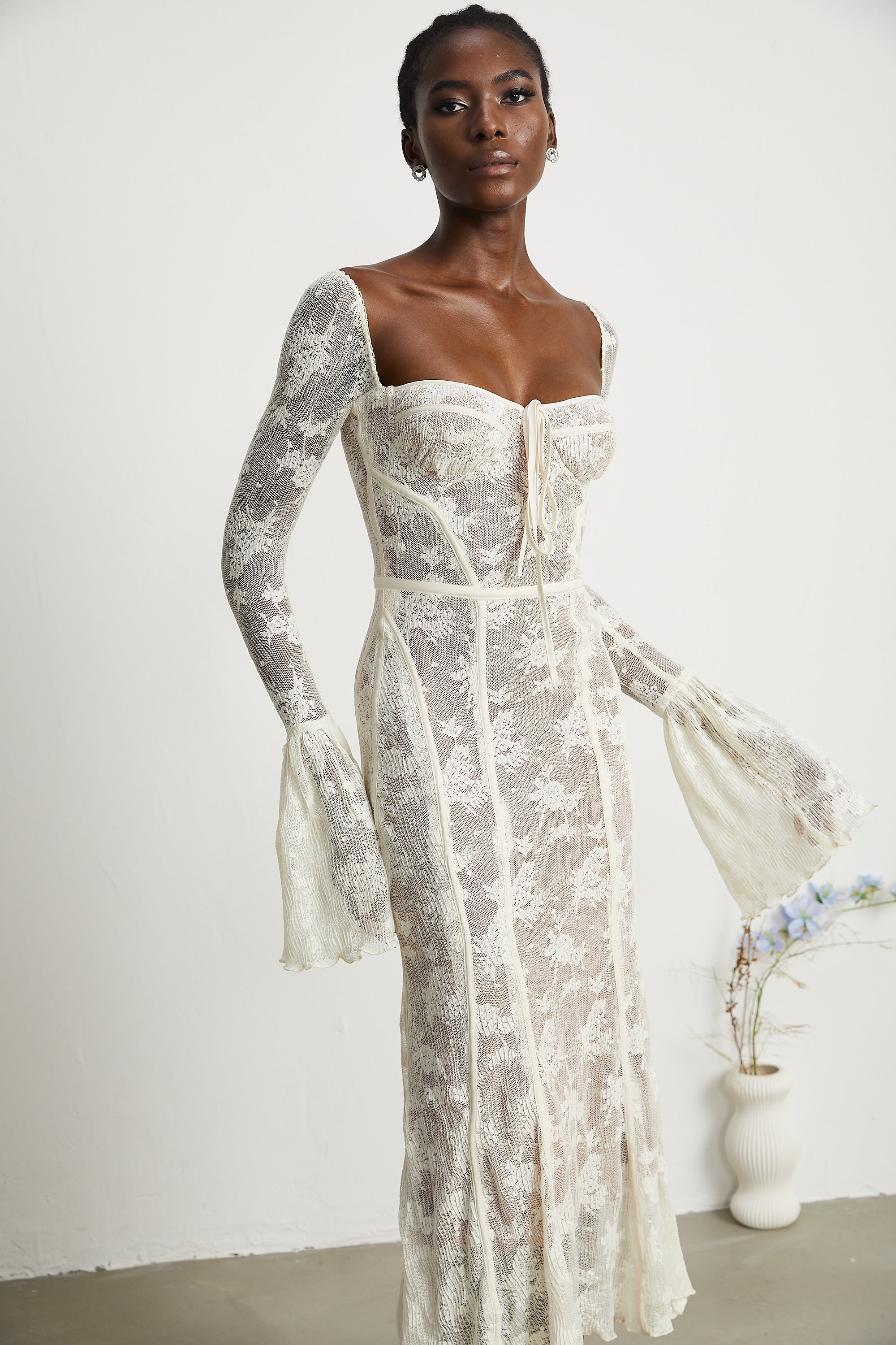 Marlene White Flared Lace Maxi Dress (Final Sale)