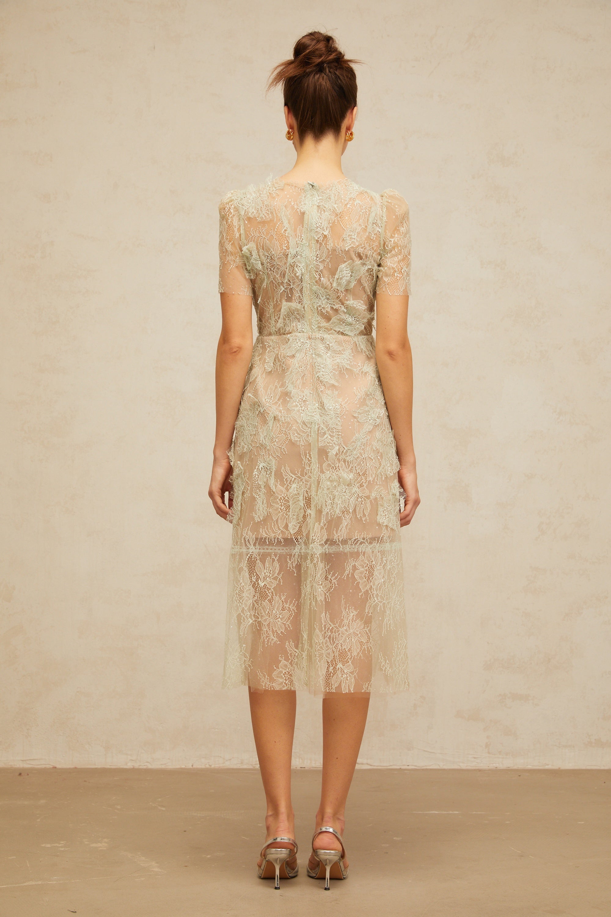 Xaviera mint-green floral-lace midi dress (Final Sale-US Only)