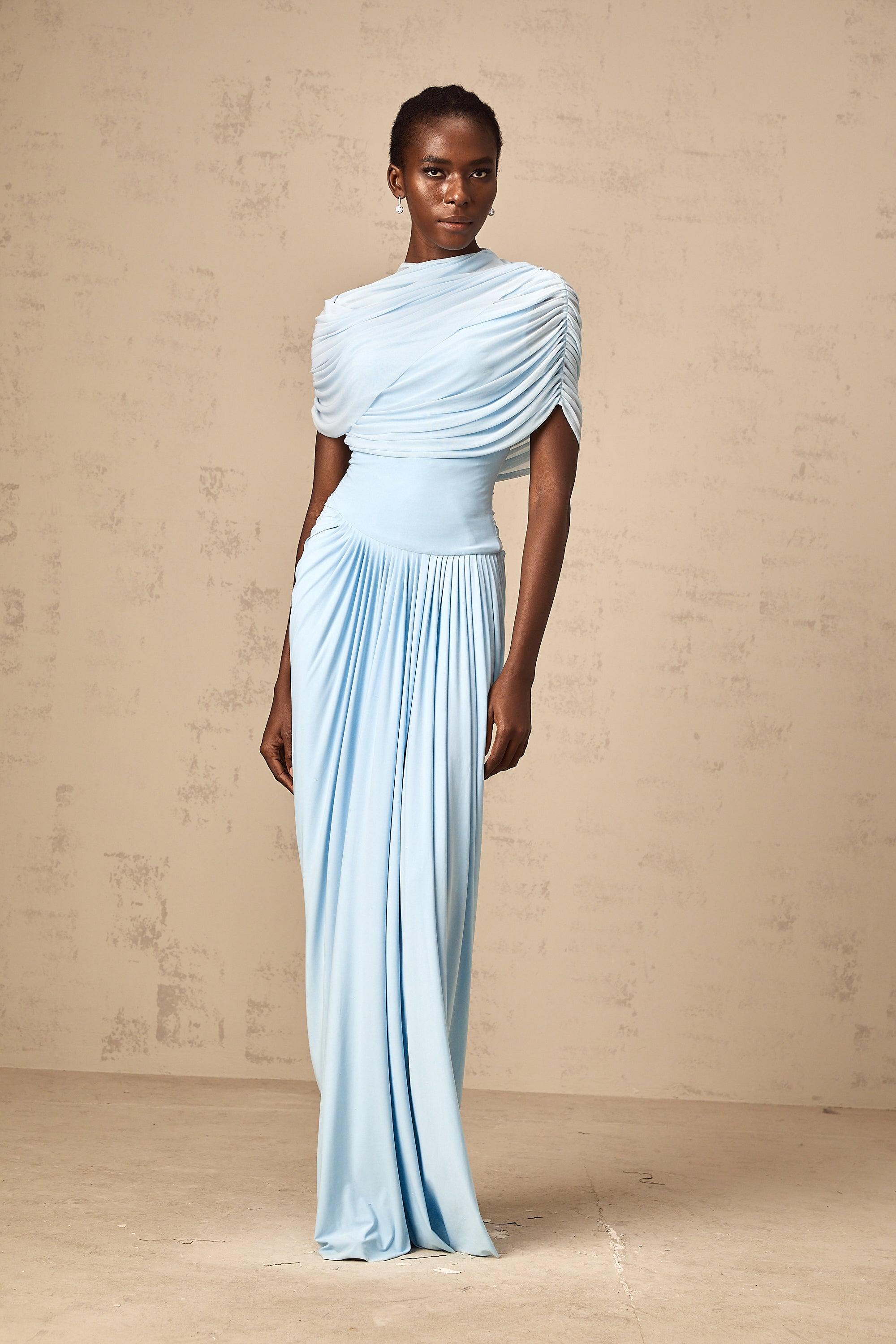 Asymmetrical Pleated Maxi Dress
