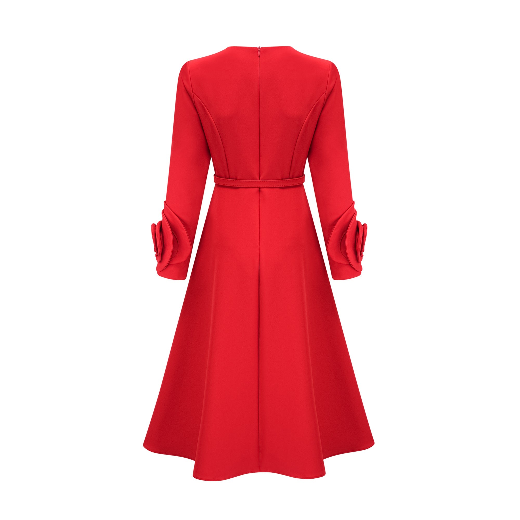 Aurelia red long-sleeve dress with floral embellishments (Final Sale)