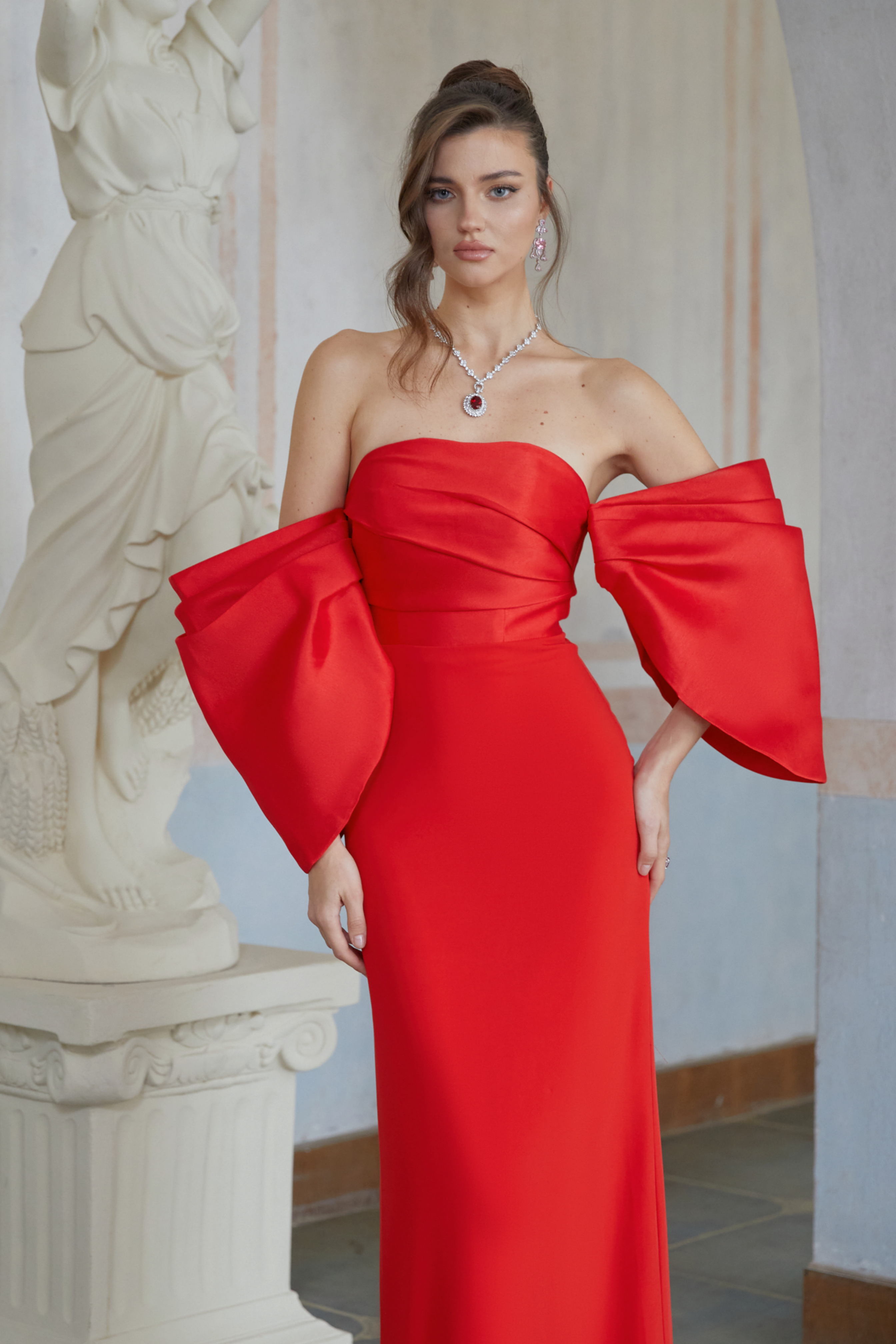 Verity Red Off Shoulder Gathered Maxi Gown (Final Sale-US Only)