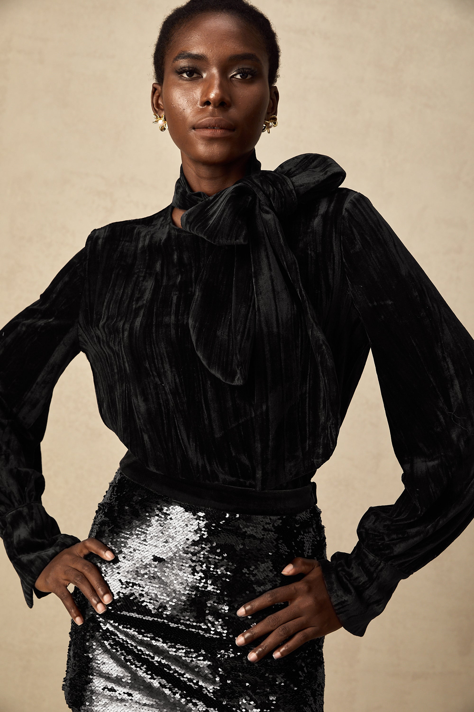 Aude sequined velvet blouse & skirt matching set (Final Sale-US Only)