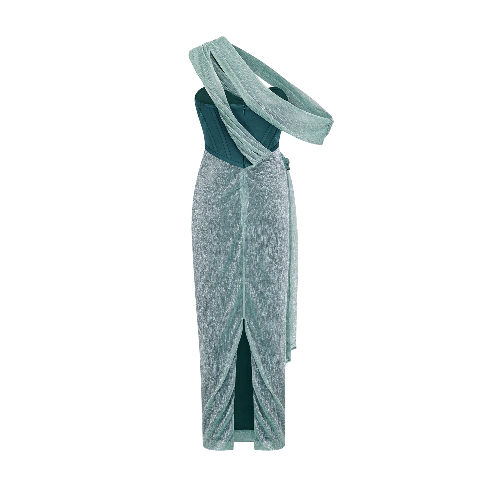 Delphine Ribbon-Design Corset Maxi Dress in Green