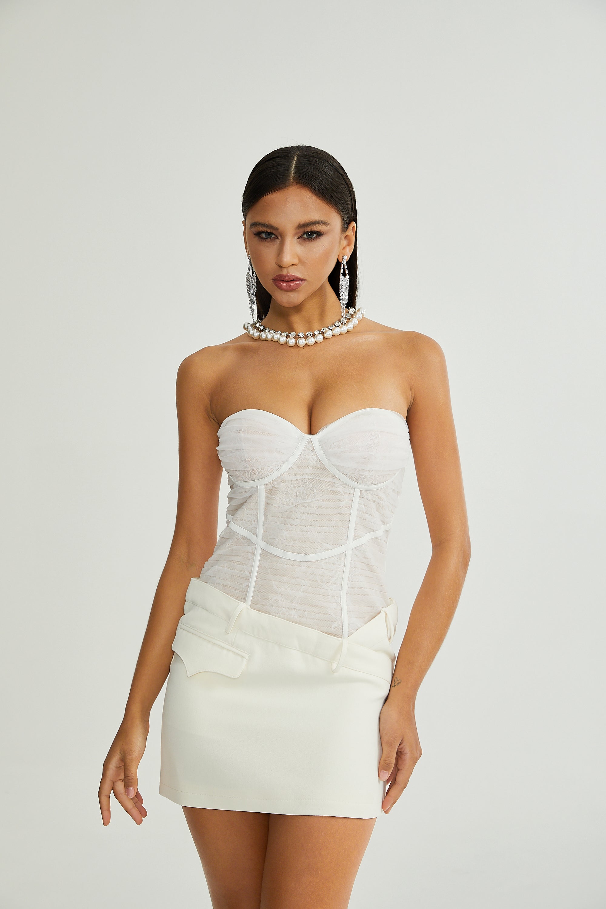 Cerys white mesh mini dress (Final Sale)
