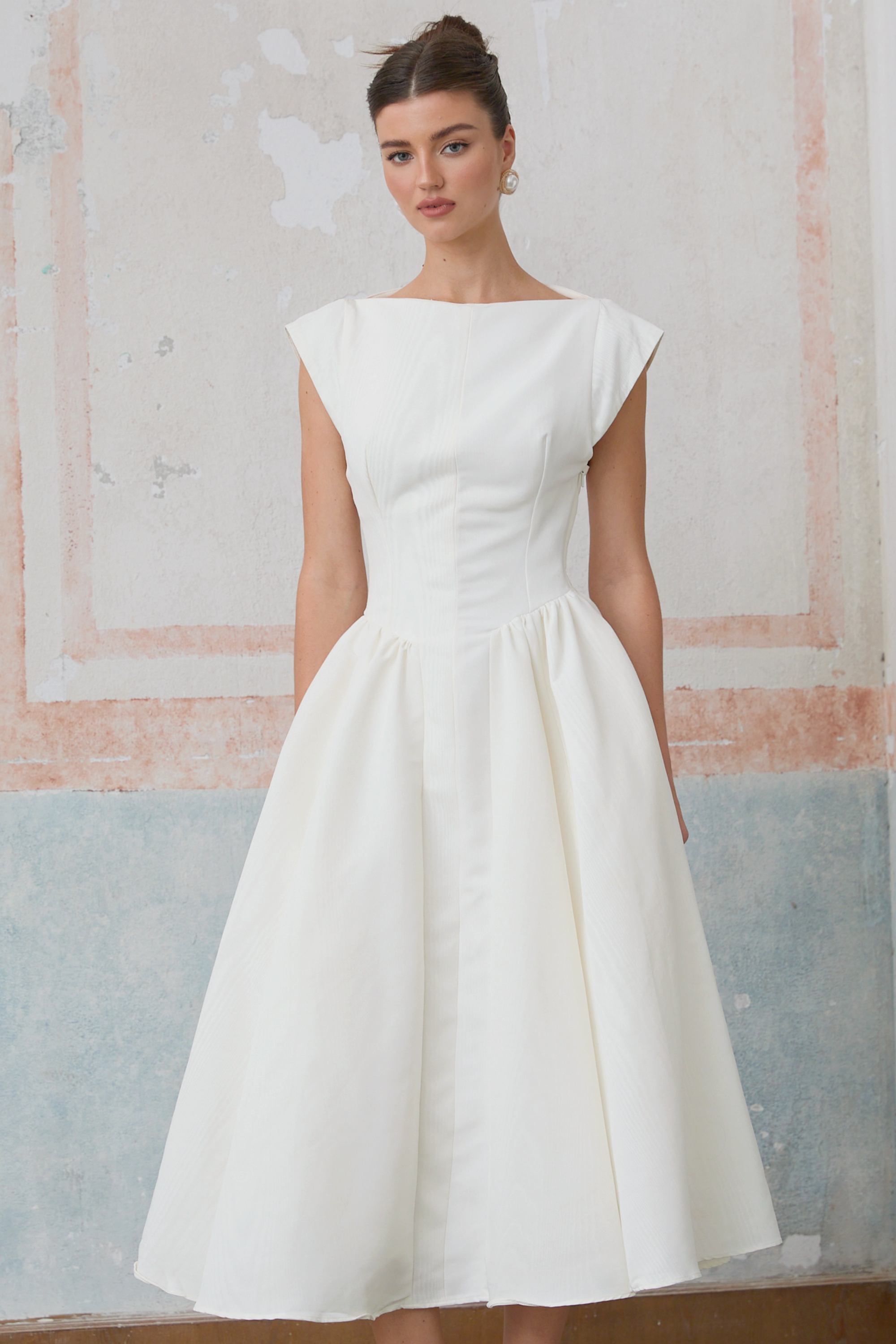 Amandine white open-back cap-sleeve midi dress (Final Sale)