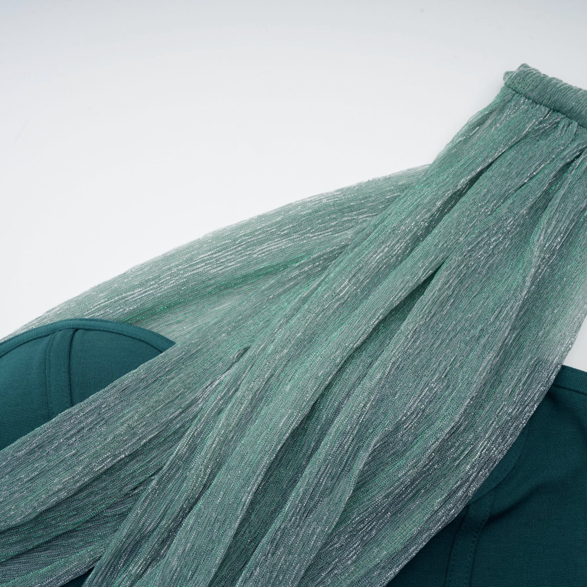 Delphine Ribbon-Design Corset Maxi Dress in Green