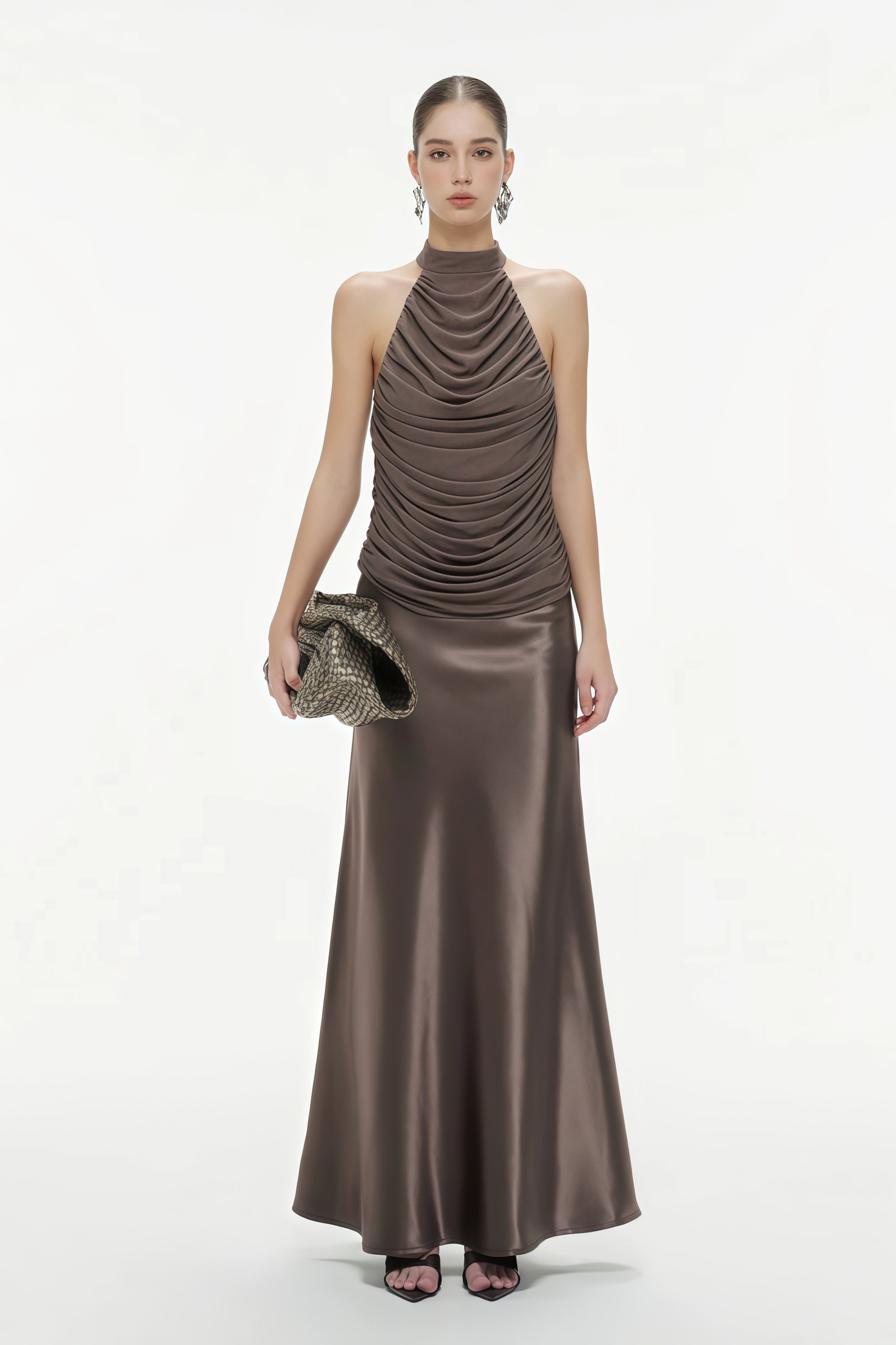 Hertha Grey Flared Satin Maxi Skirt (Final Sale)