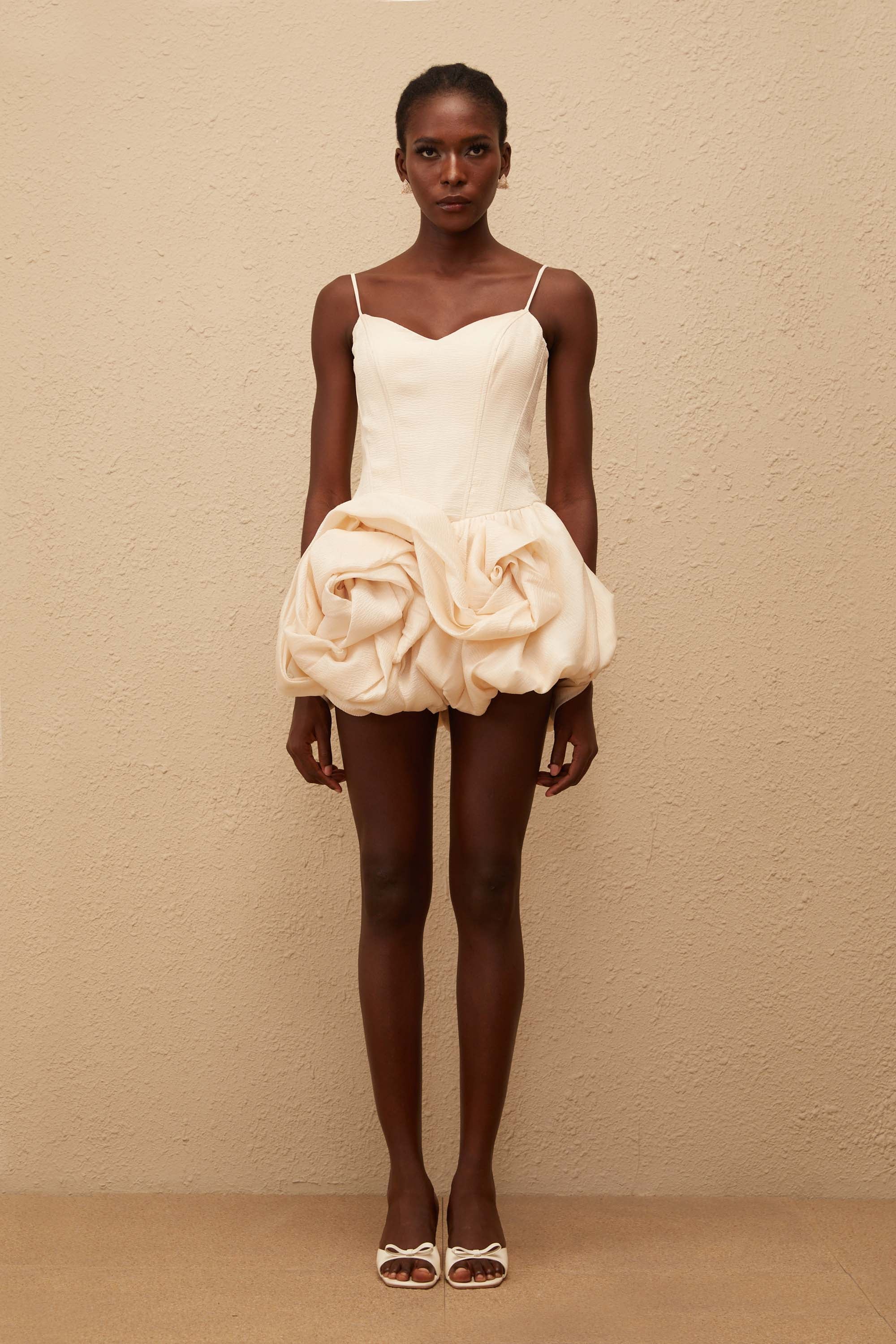 Melanie Neutral 3D Petal Bubble Mini Dress (Final Sale)