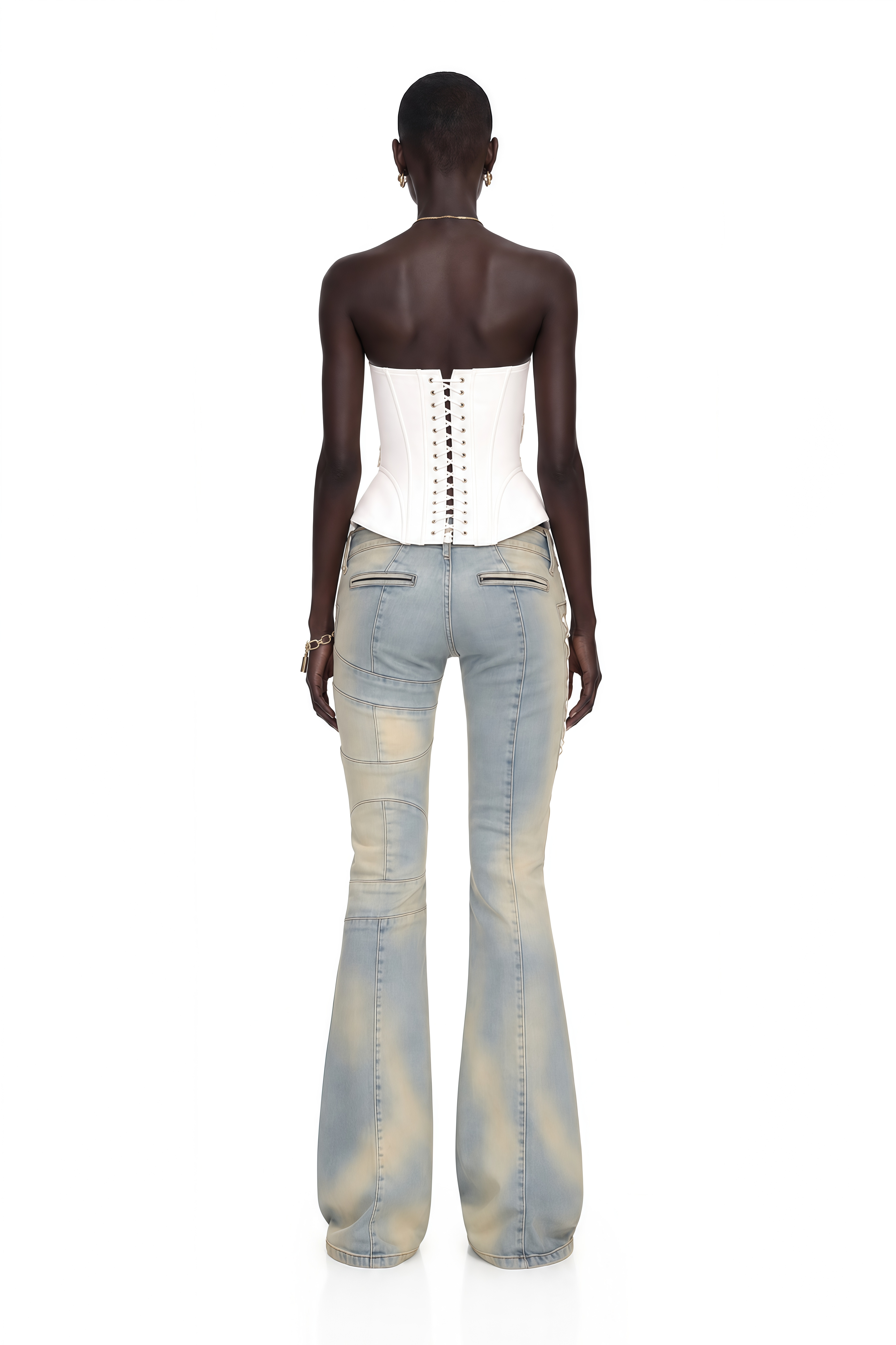 Tiril White Studded Belted Corset Top