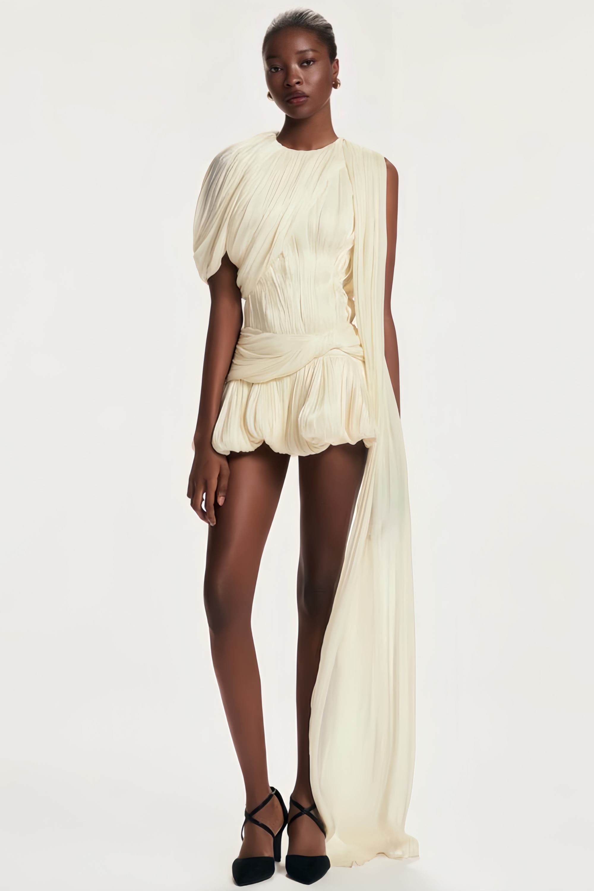 Cyrielle Pleated Mini Dress with Ribbon Design Accent