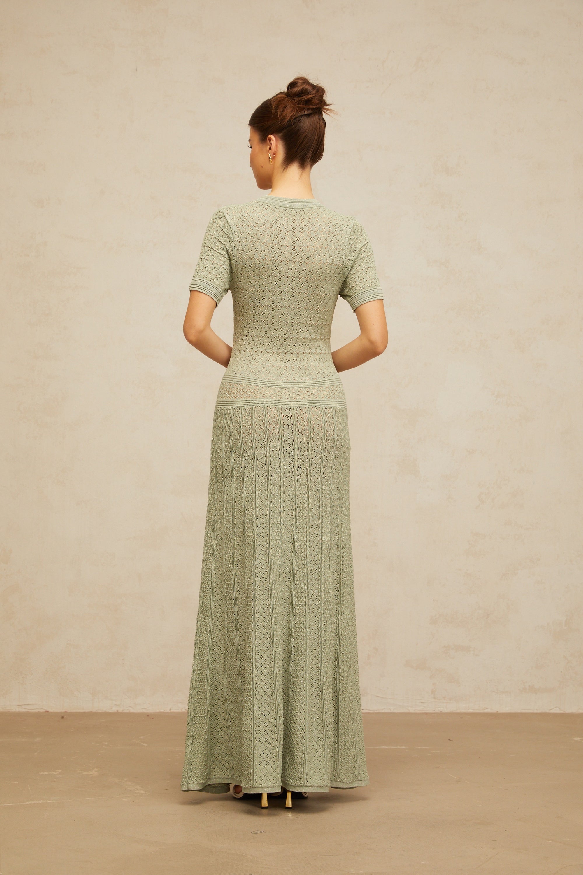 Siena shirred crochet-knit maxi dress