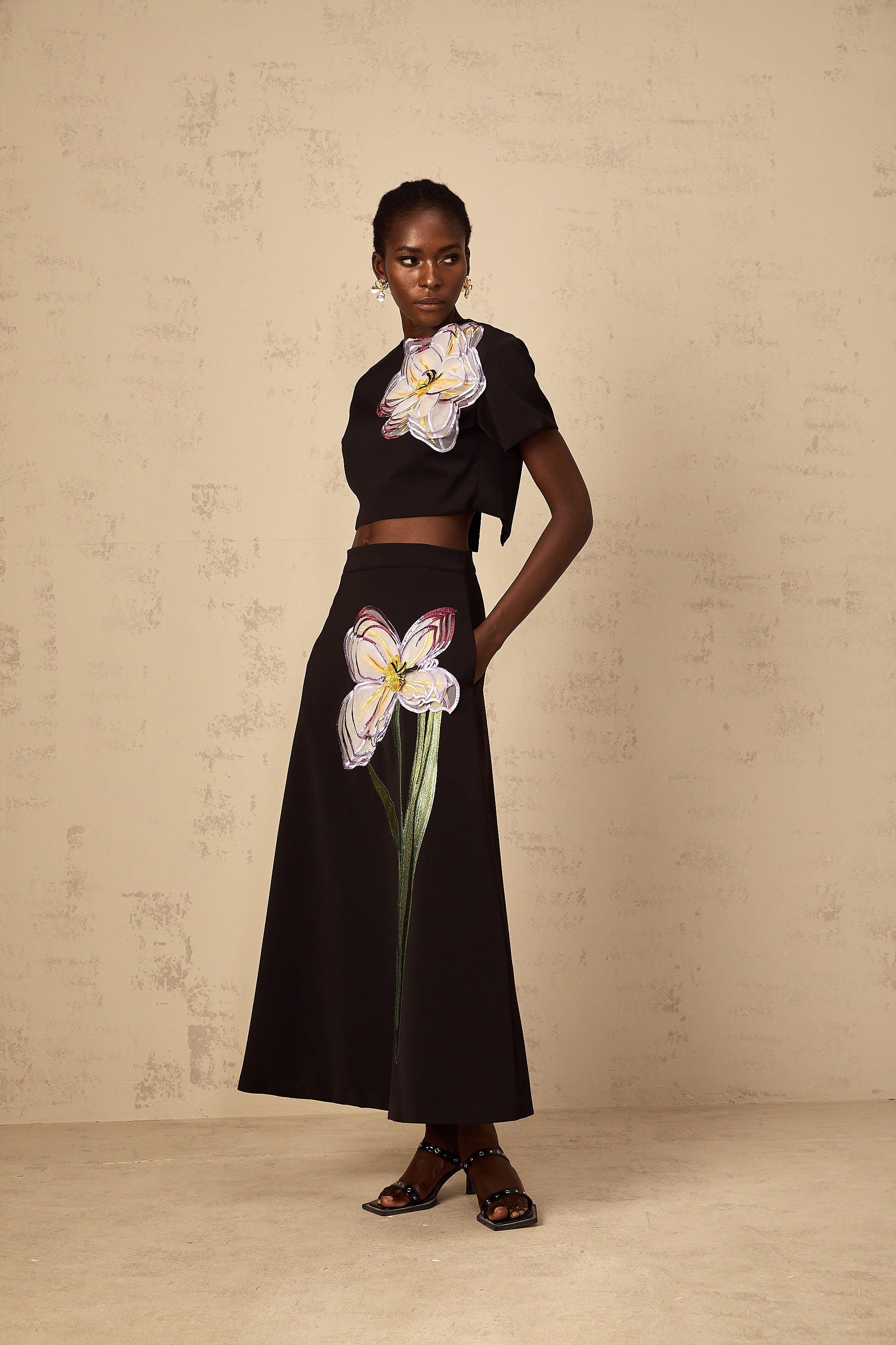 Irène Black Sequin Floral Embroidered Matching Set (Final Sale)
