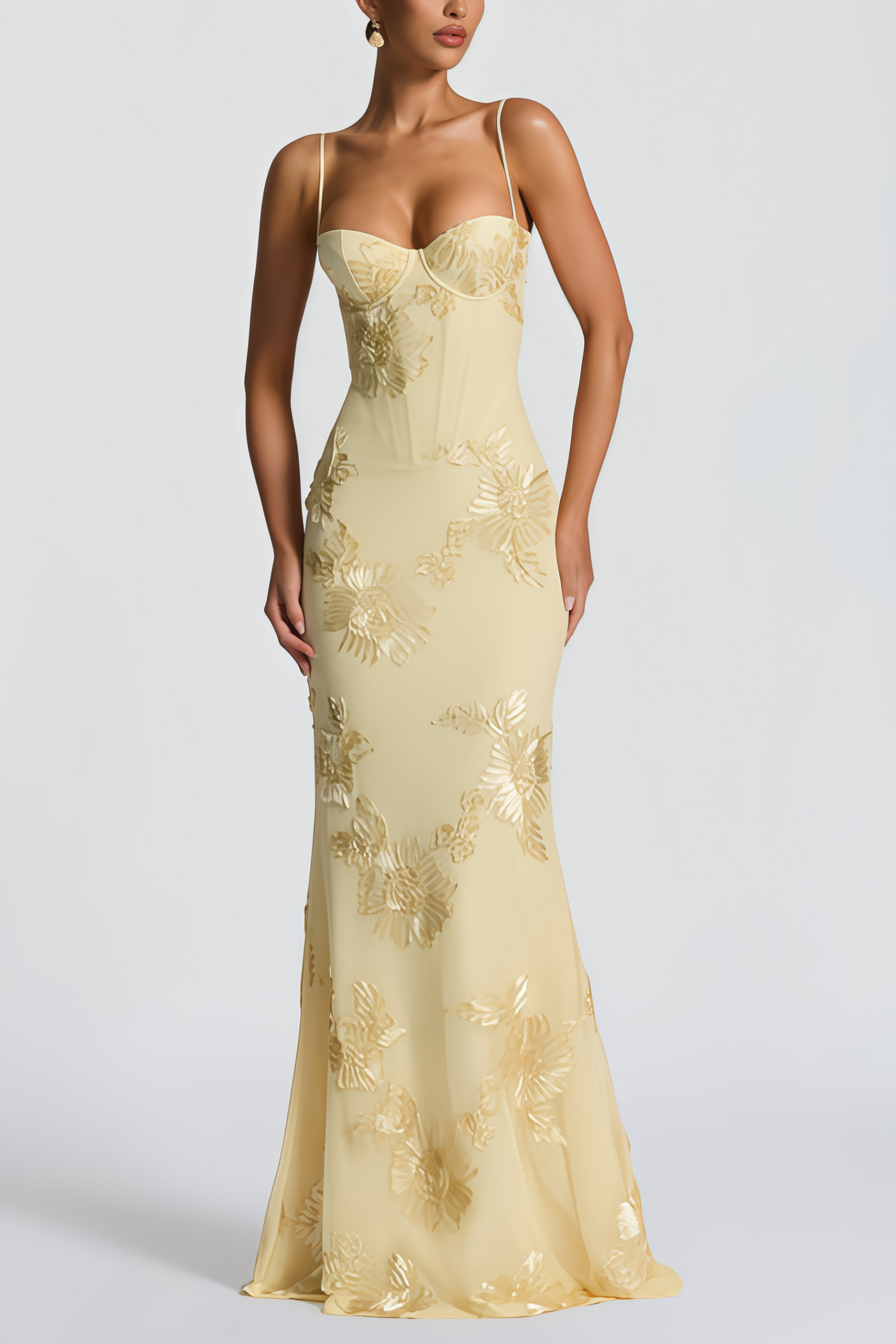 Floral Jacquard Corset Maxi Dress