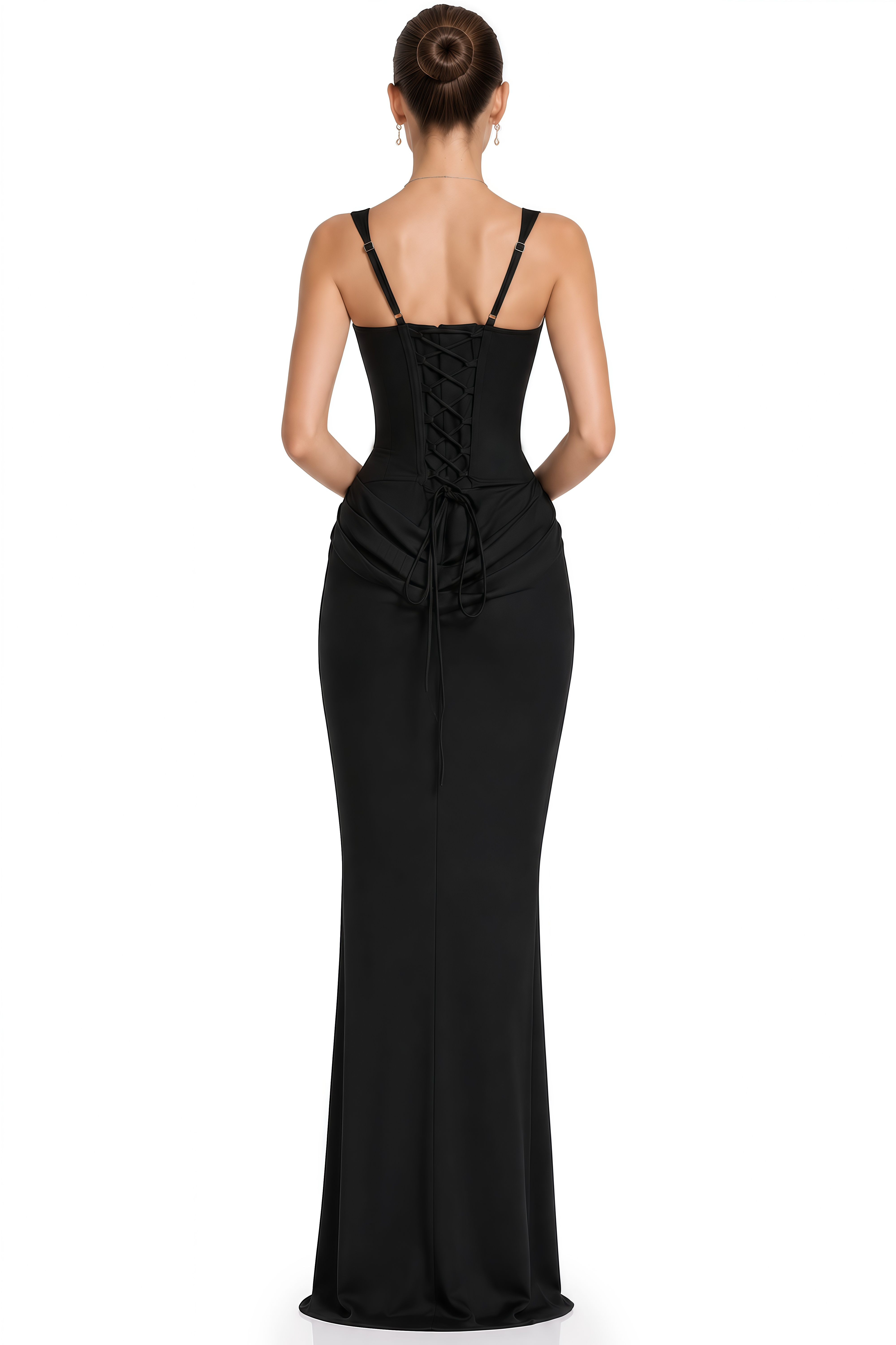 Paulette Black Ruched Corset Maxi Dress