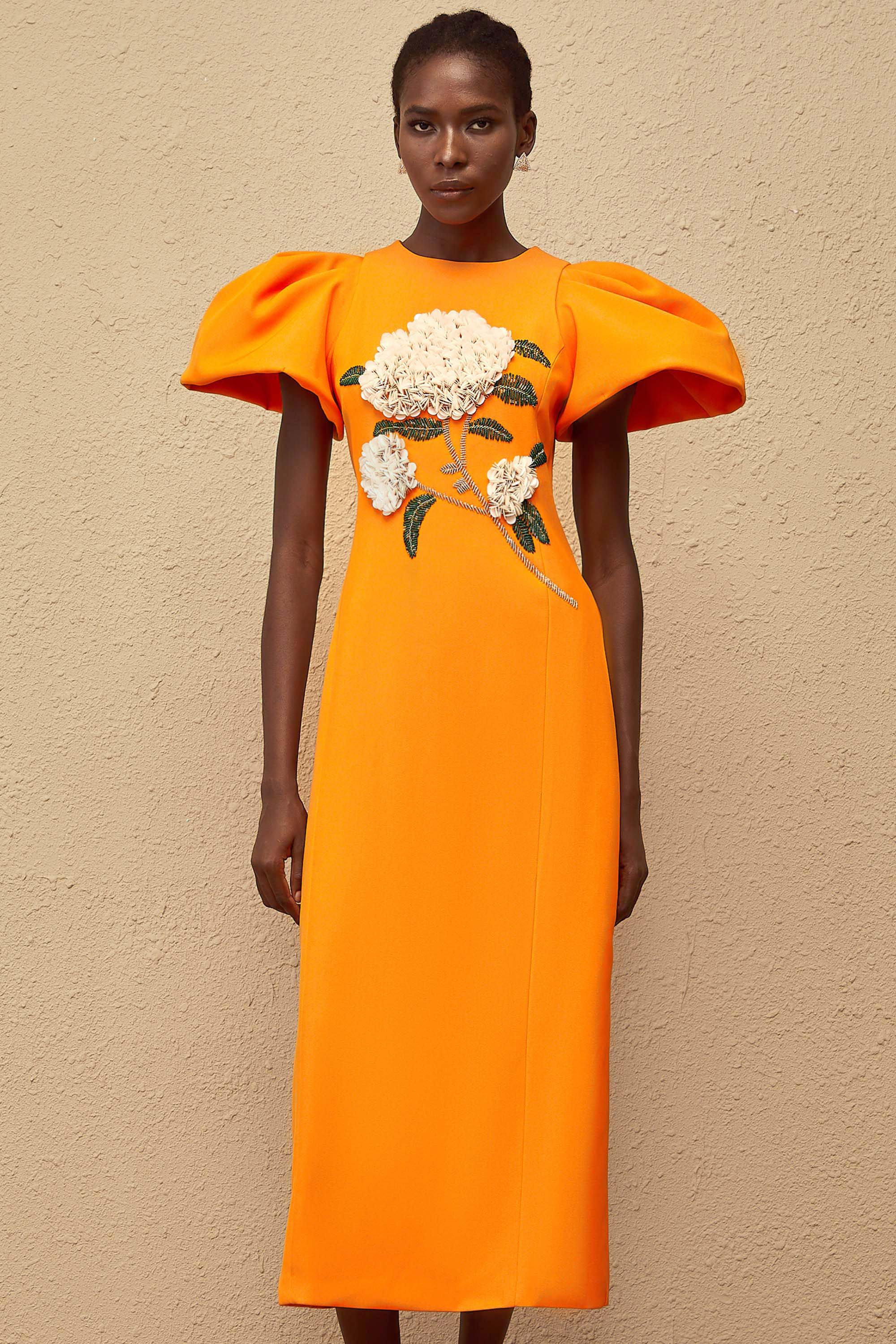 Yrjö Orange Floral Embroidered Midi Dress (Final Sale)
