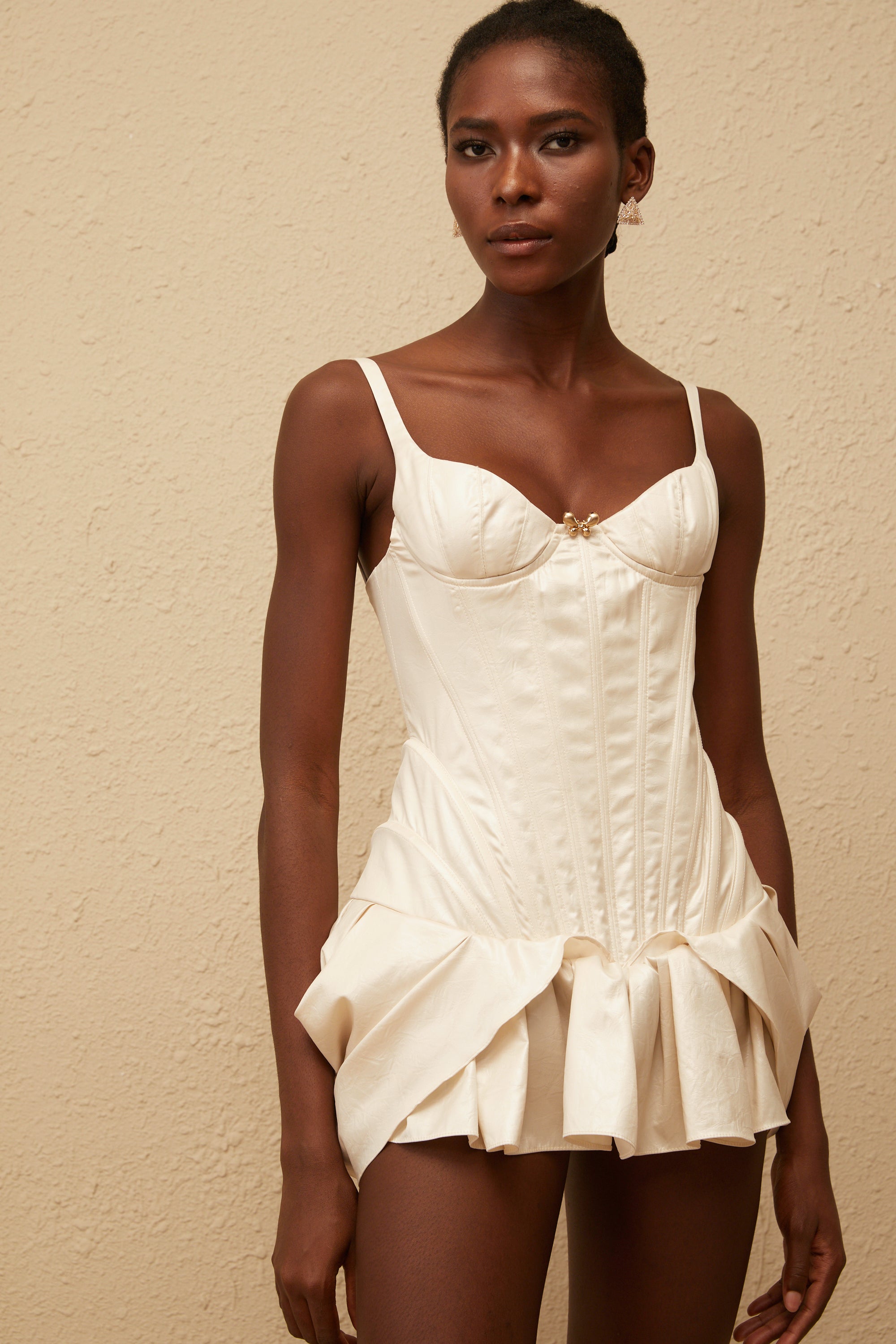 Léana White Ruffled Detail Bustier Mini Dress (Final Sale)