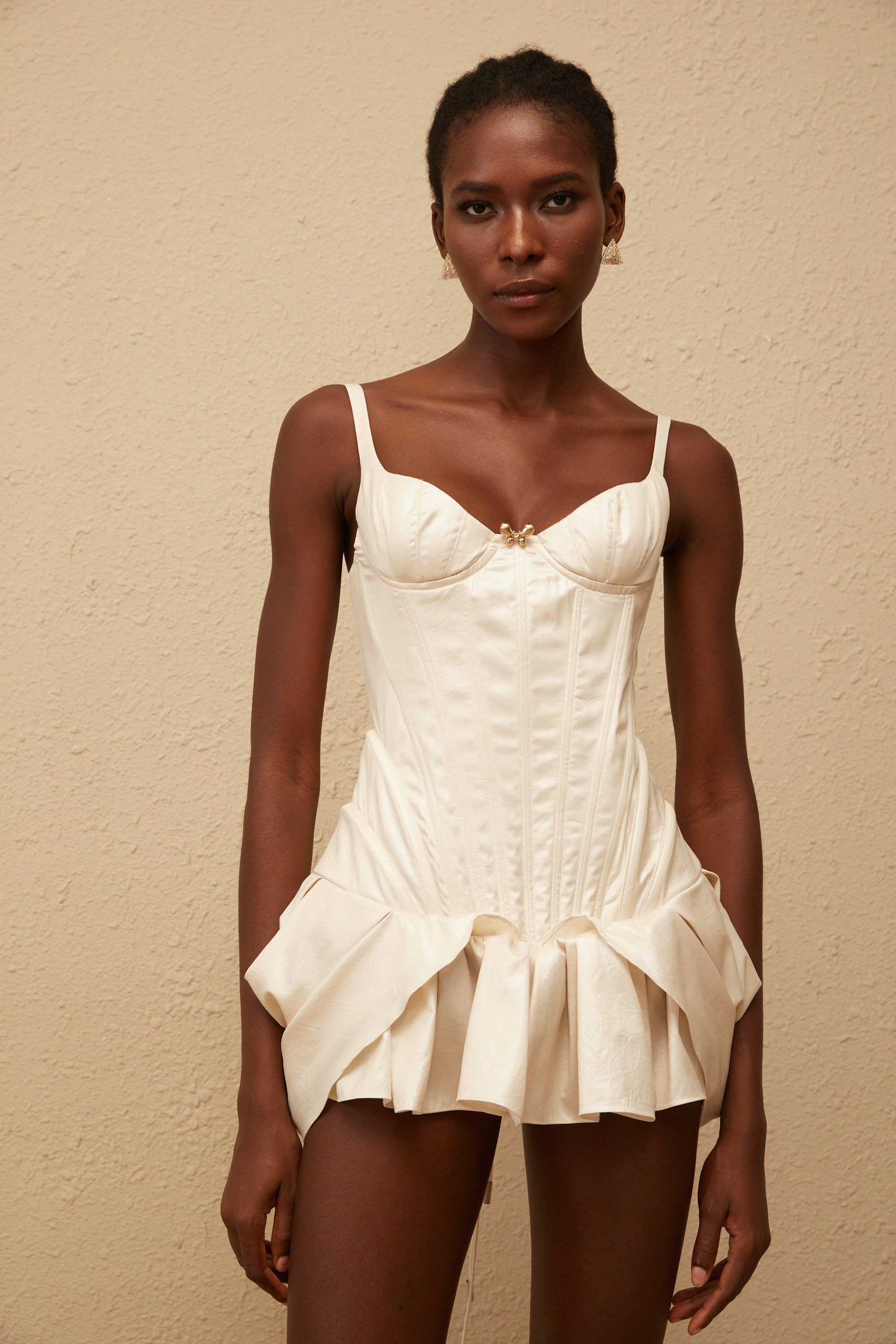 Léana White Ruffled Detail Bustier Mini Dress (Final Sale)