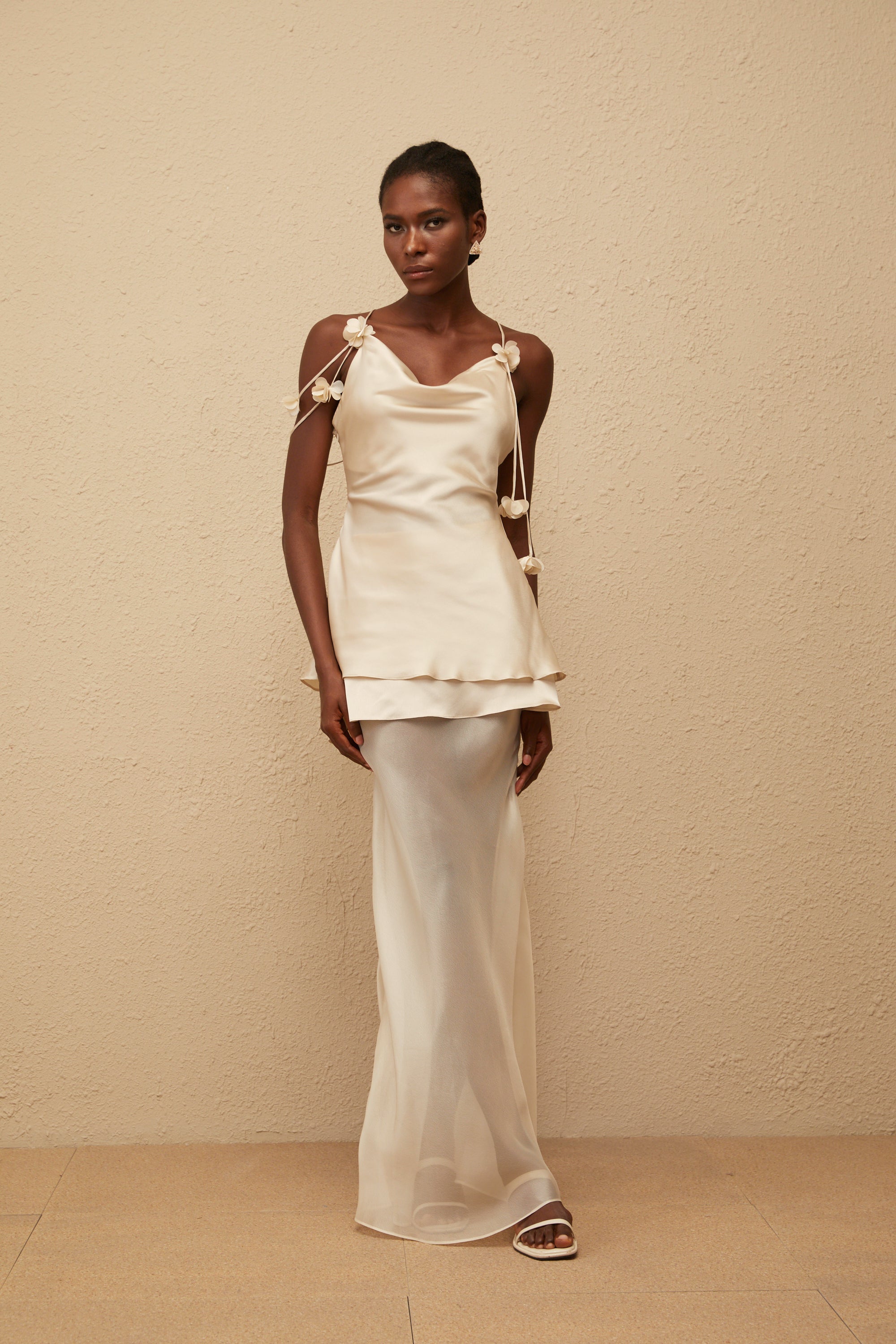 Aikaterini Neutral 3D Petal Satin Matching Set (Final Sale)