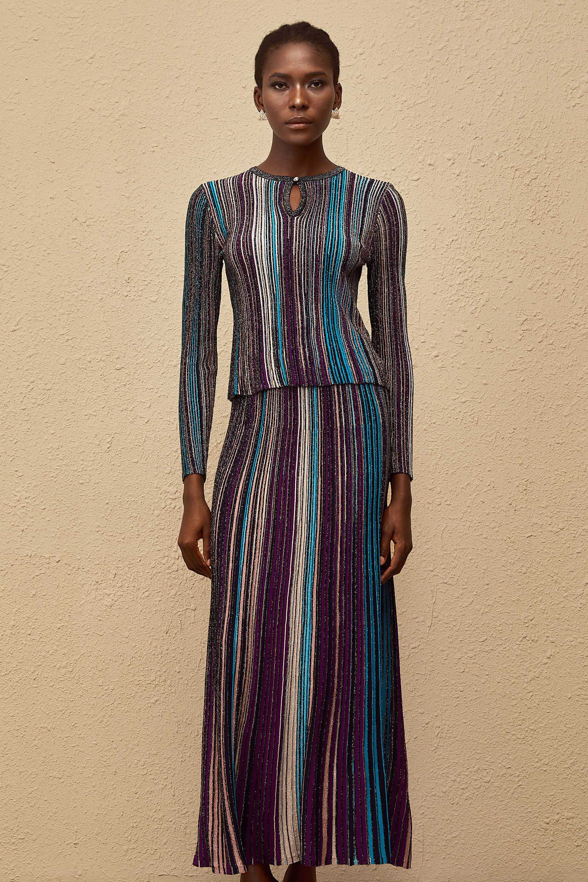 Aphrodite Blue Glitter Pleated Knit Matching Set